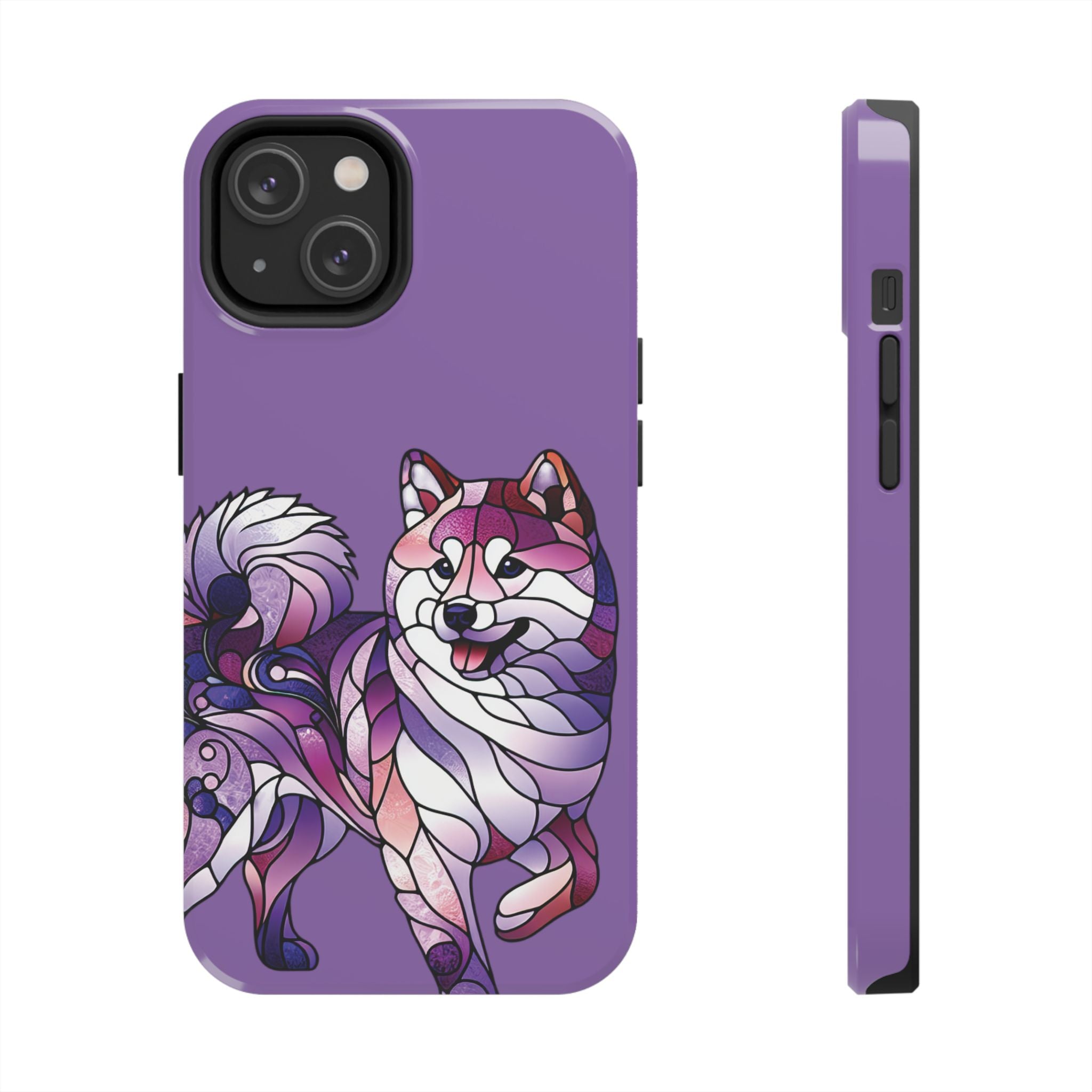 Purple Stained-Glass Shiba Inu Tough Phone Case — Protective Artistic Phone Cover