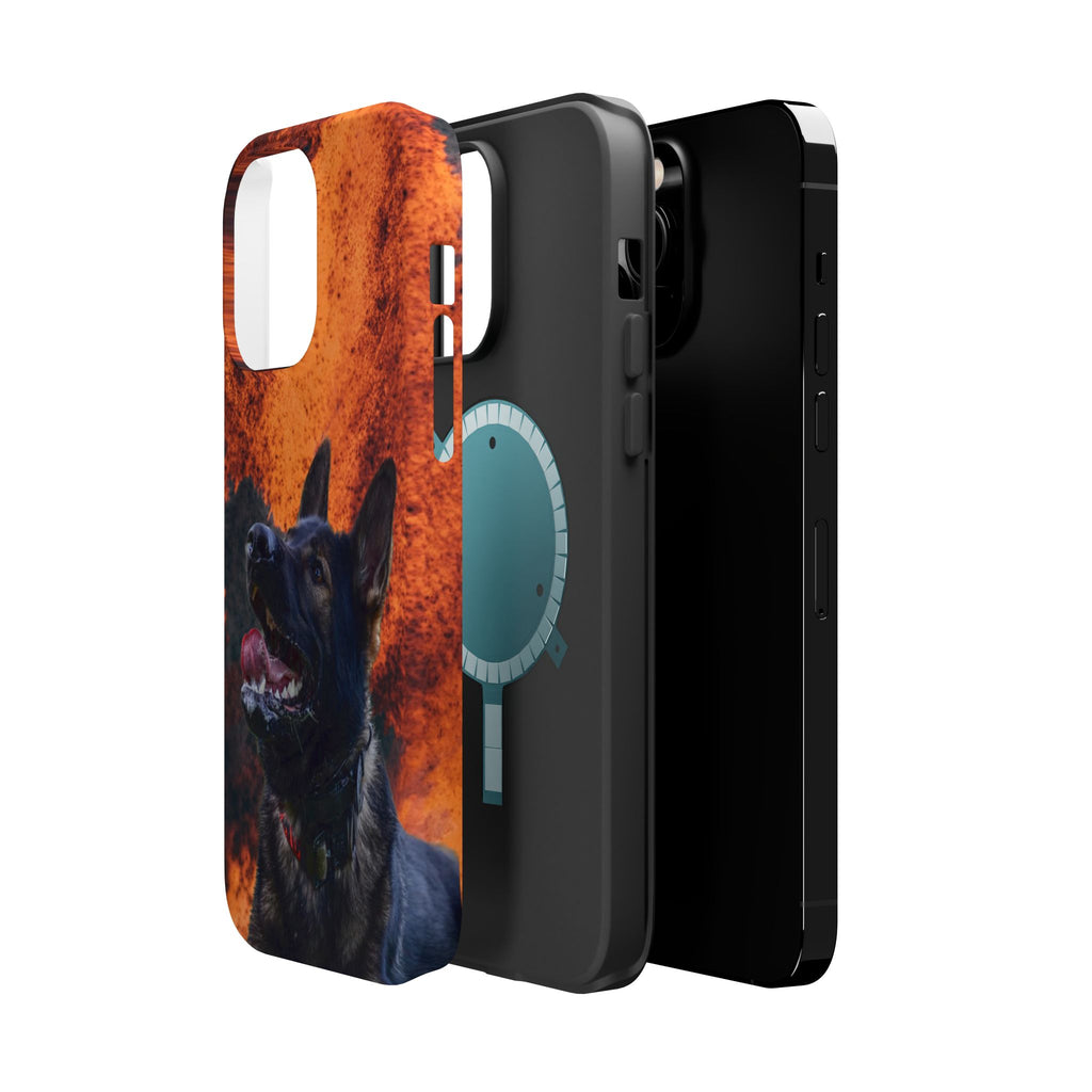 German Shepherd Phone Case — Flame Background Magnetic Impact-Resistant