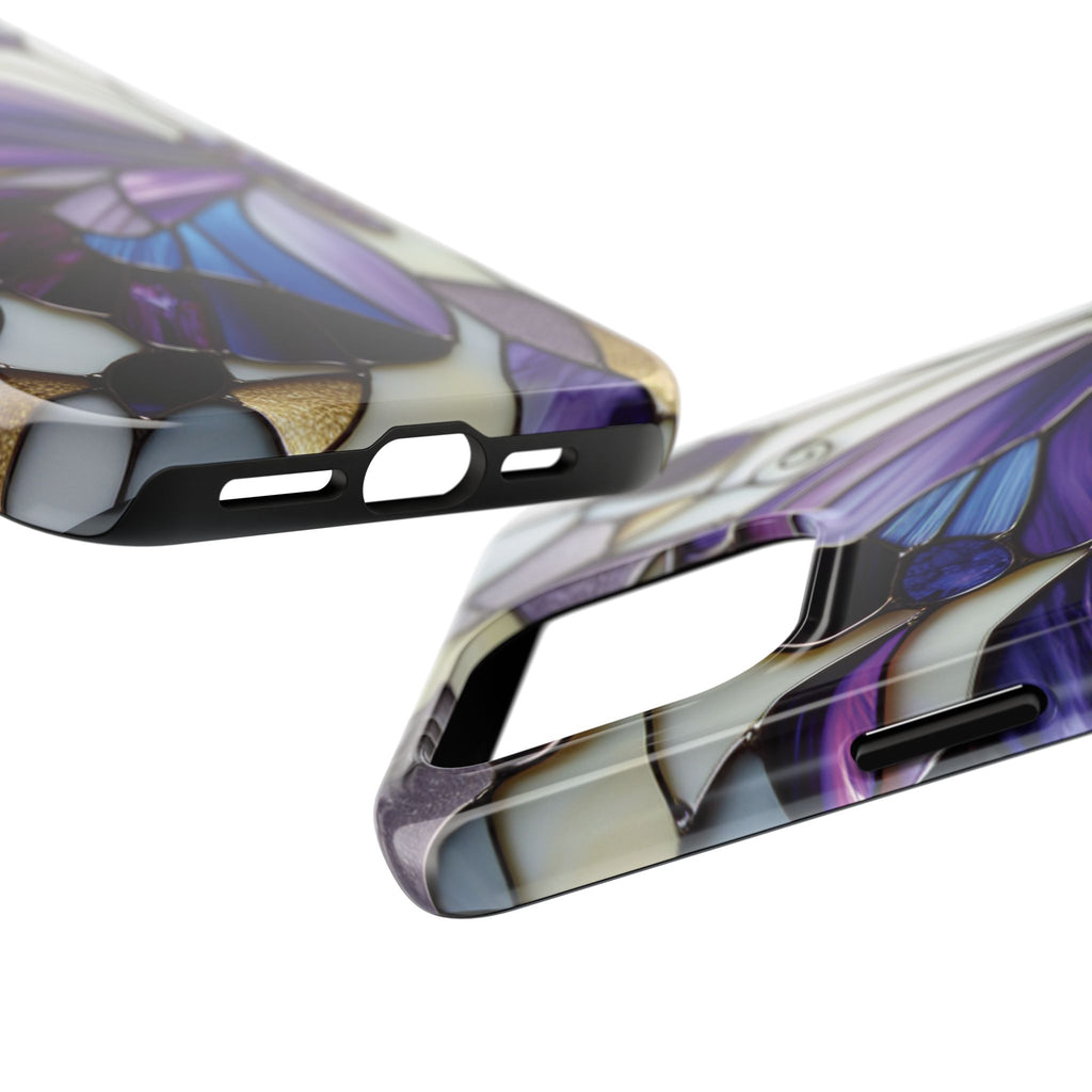 Purple Stained Glass Butterfly Tough Phone Case — Impact-Resistant Floral Phone Cover