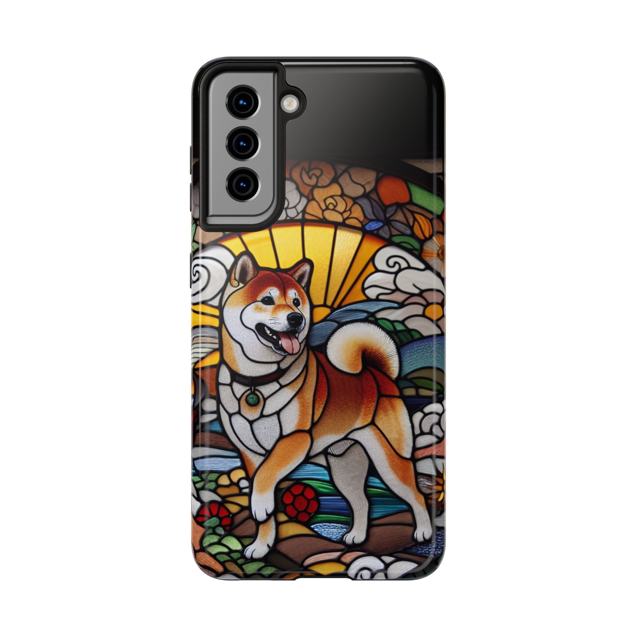 Shiba Inu Stained-Glass Tough Phone Case — Durable Protective Dog Art Cover