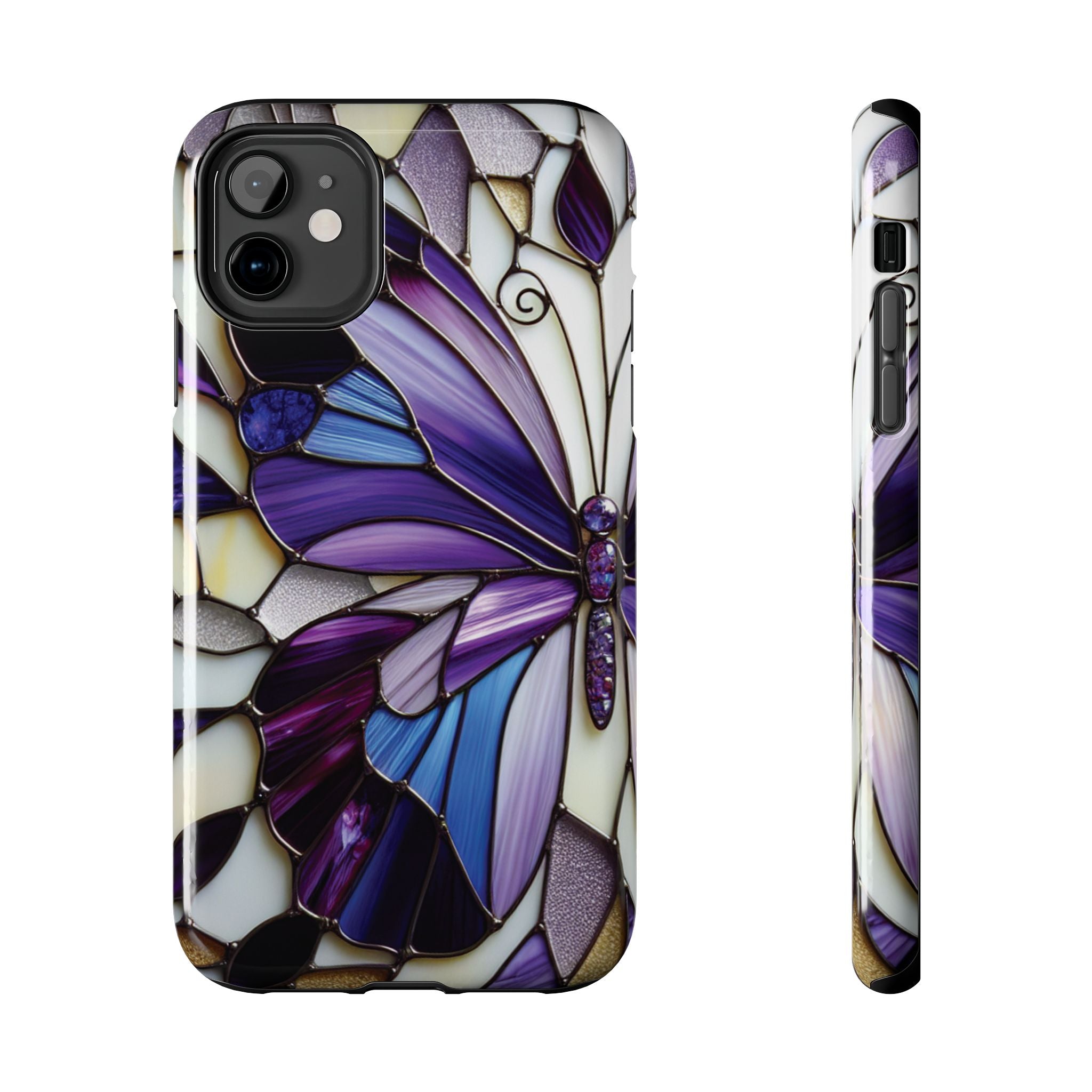 Phone case with a colorful butterfly design on a white background