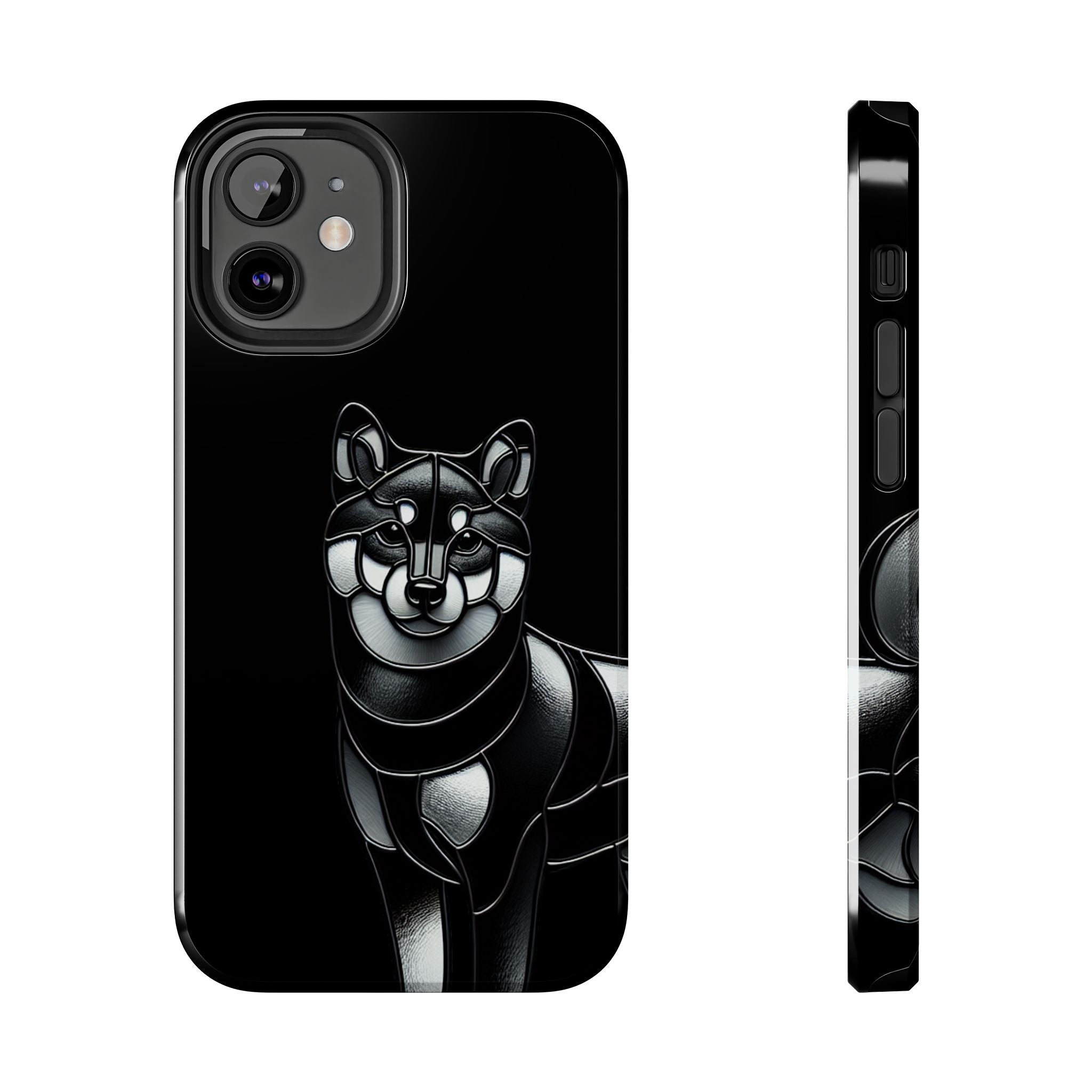 Wolf Silhouette Tough Phone Case — Black Geometric Wolf Protective Cover