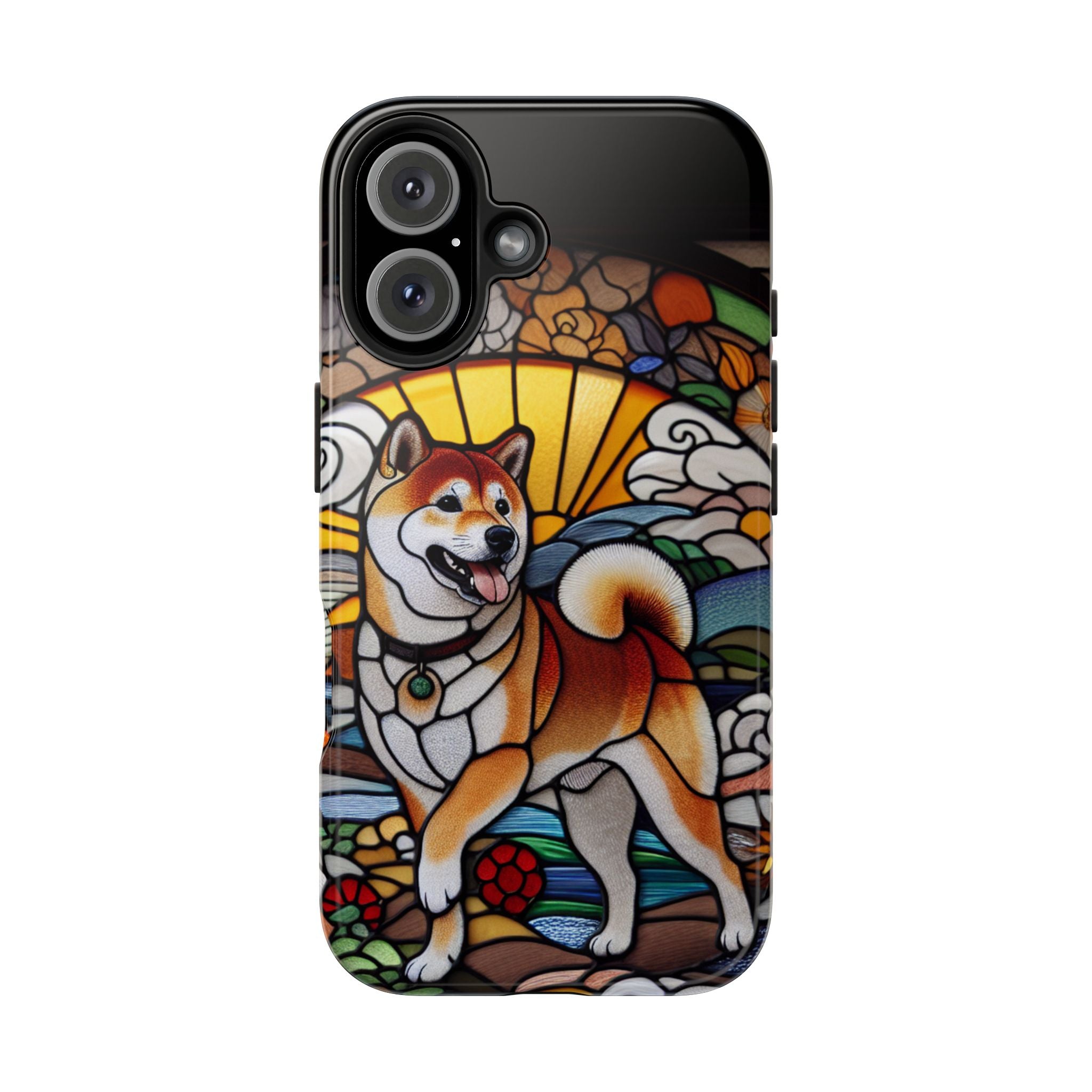 Shiba Inu Stained-Glass Tough Phone Case — Durable Protective Dog Art Cover