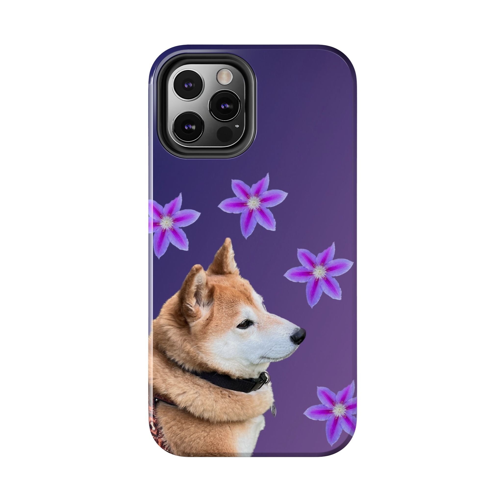 Shiba Inu Floral Tough Phone Case — Purple Dog Phone Cover with Pink Flowers