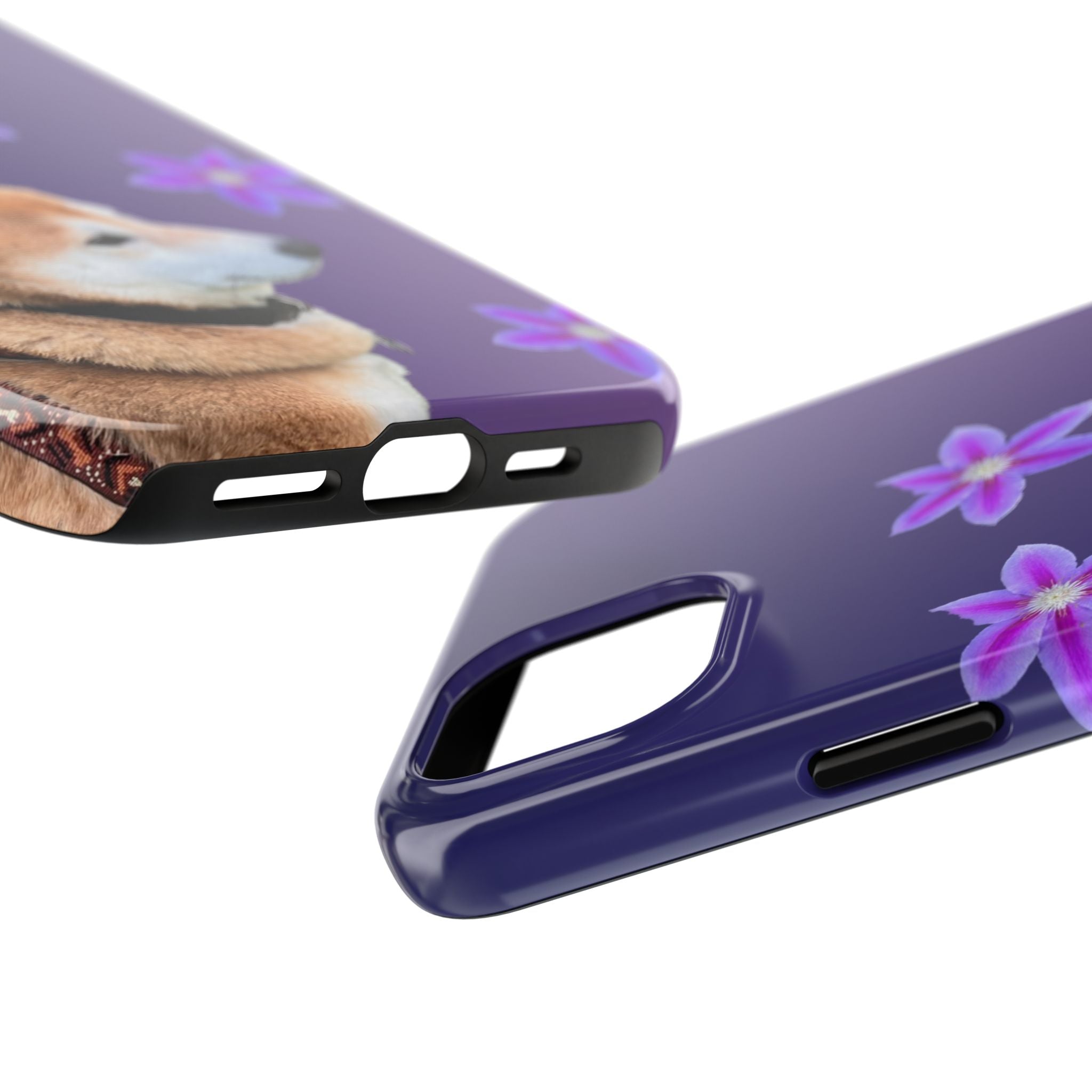 Shiba Inu Floral Tough Phone Case — Purple Dog Phone Cover with Pink Flowers