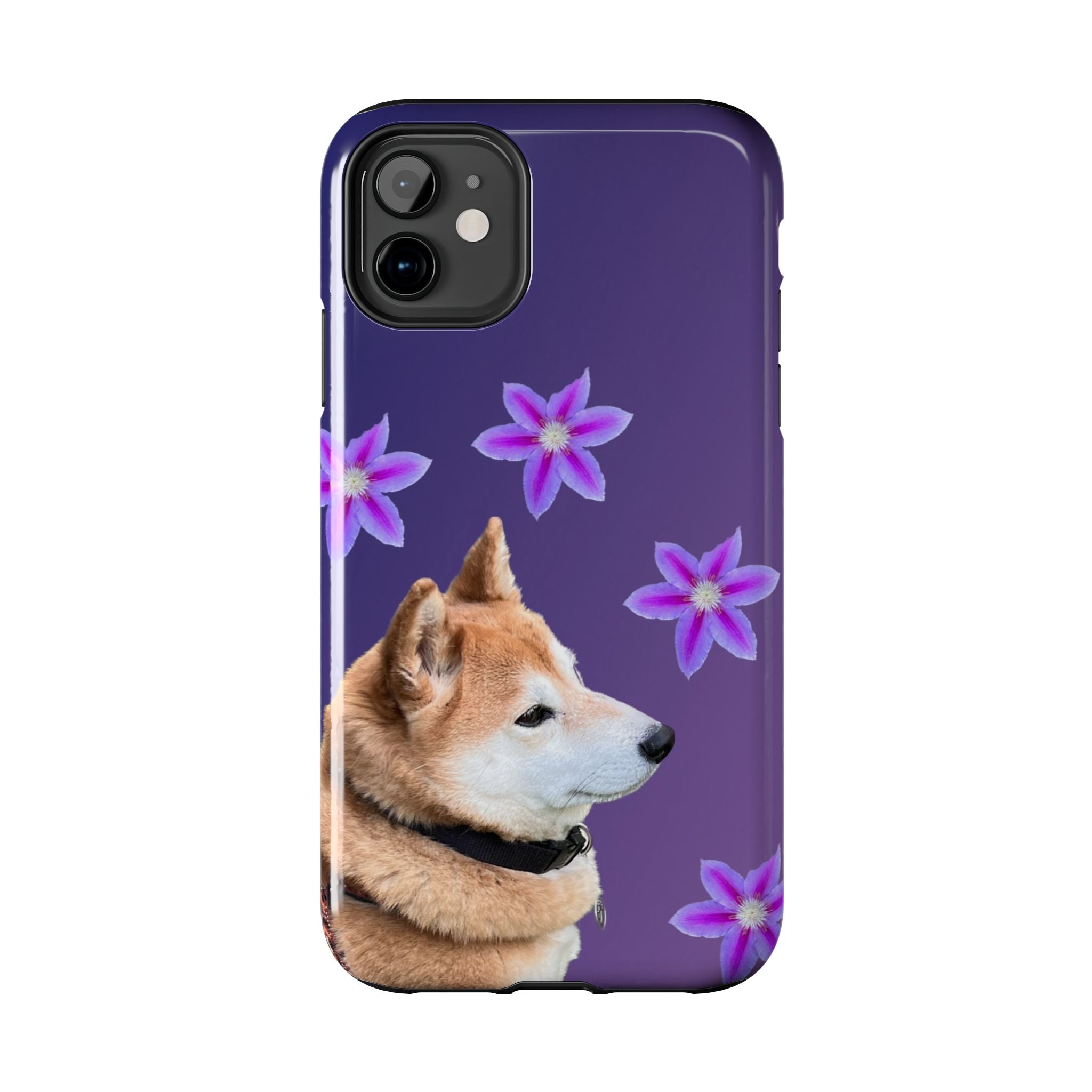 Shiba Inu Floral Tough Phone Case — Purple Dog Phone Cover with Pink Flowers