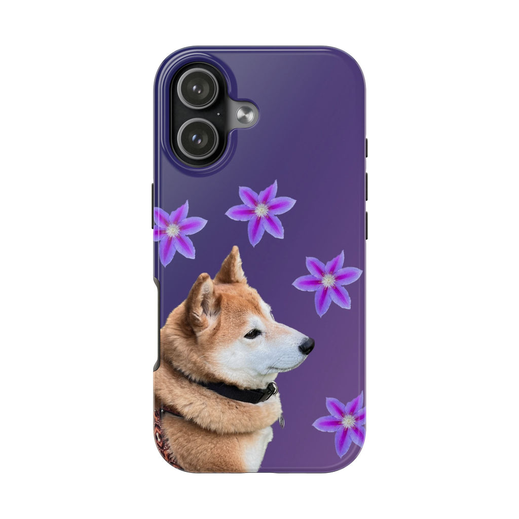 Shiba Inu Floral Tough Phone Case — Purple Dog Phone Cover with Pink Flowers