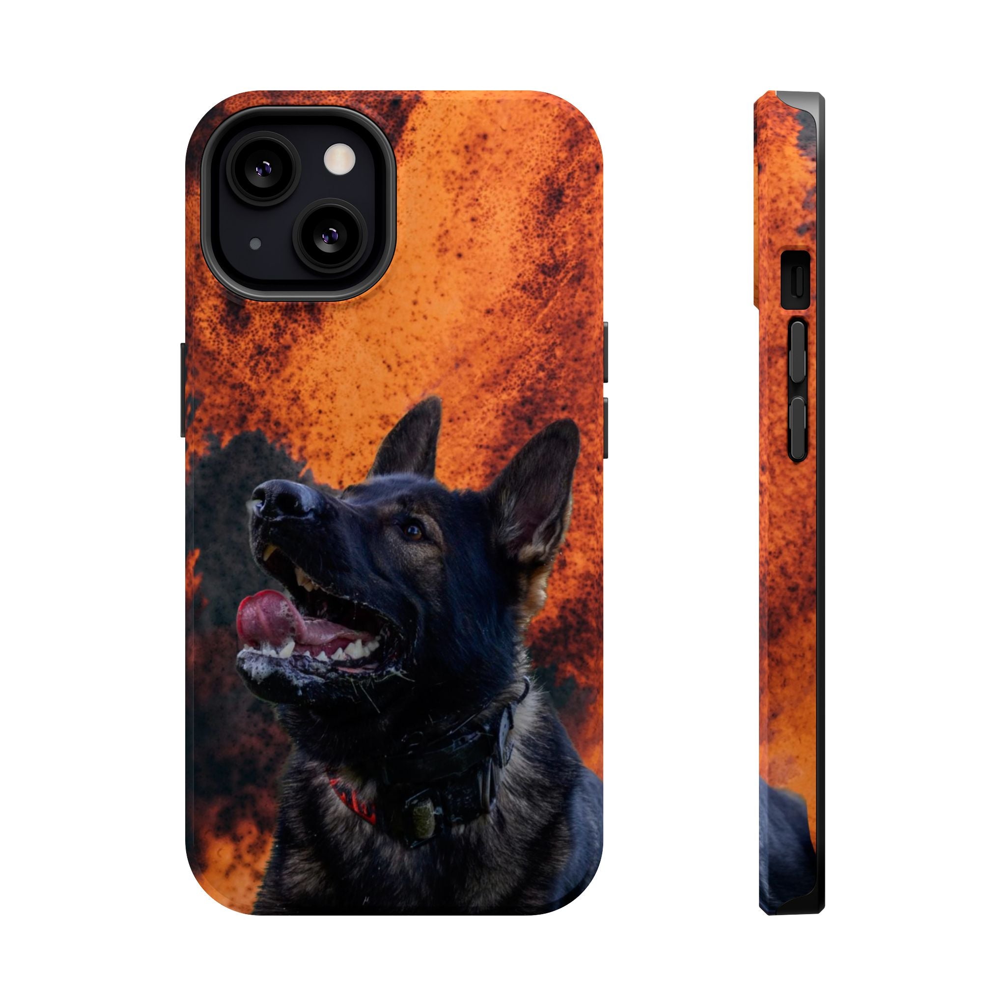 German Shepherd Phone Case — Flame Background Magnetic Impact-Resistant
