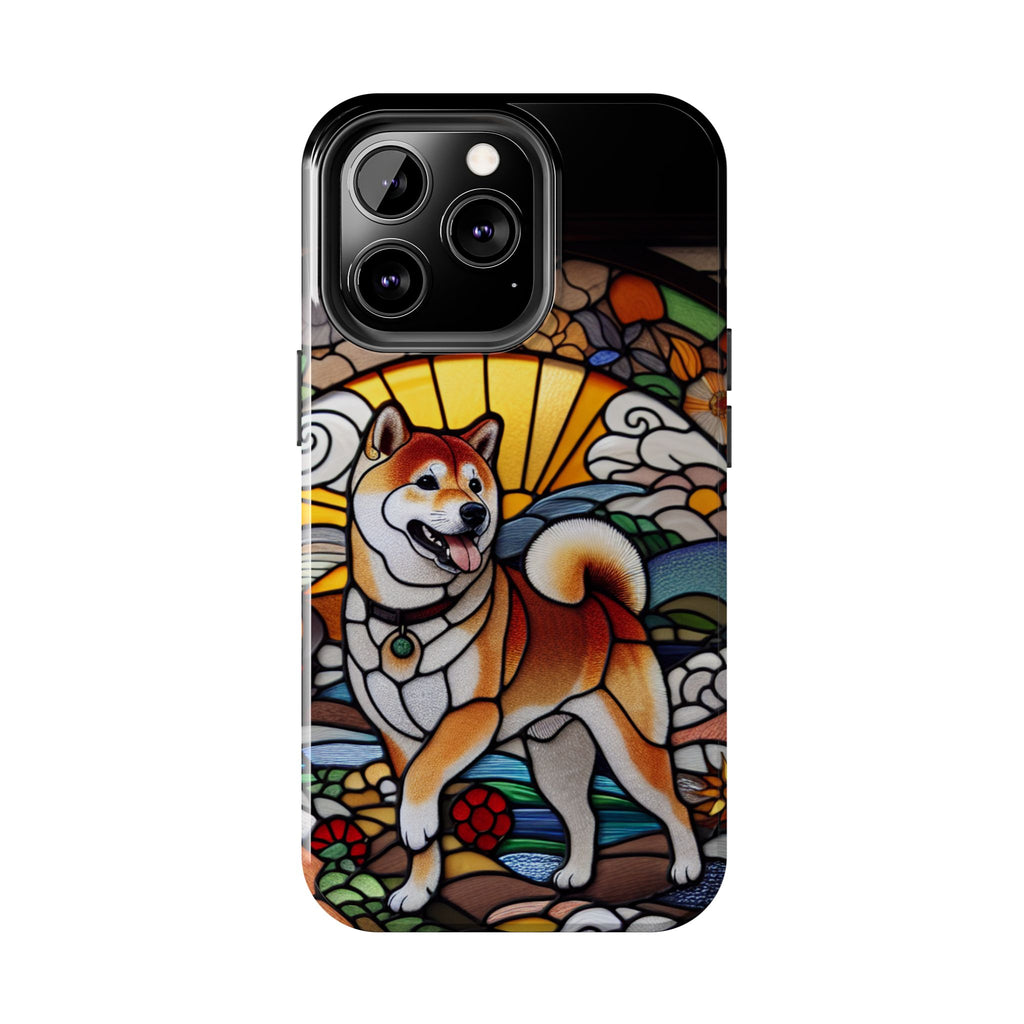 Shiba Inu Stained-Glass Tough Phone Case — Durable Protective Dog Art Cover