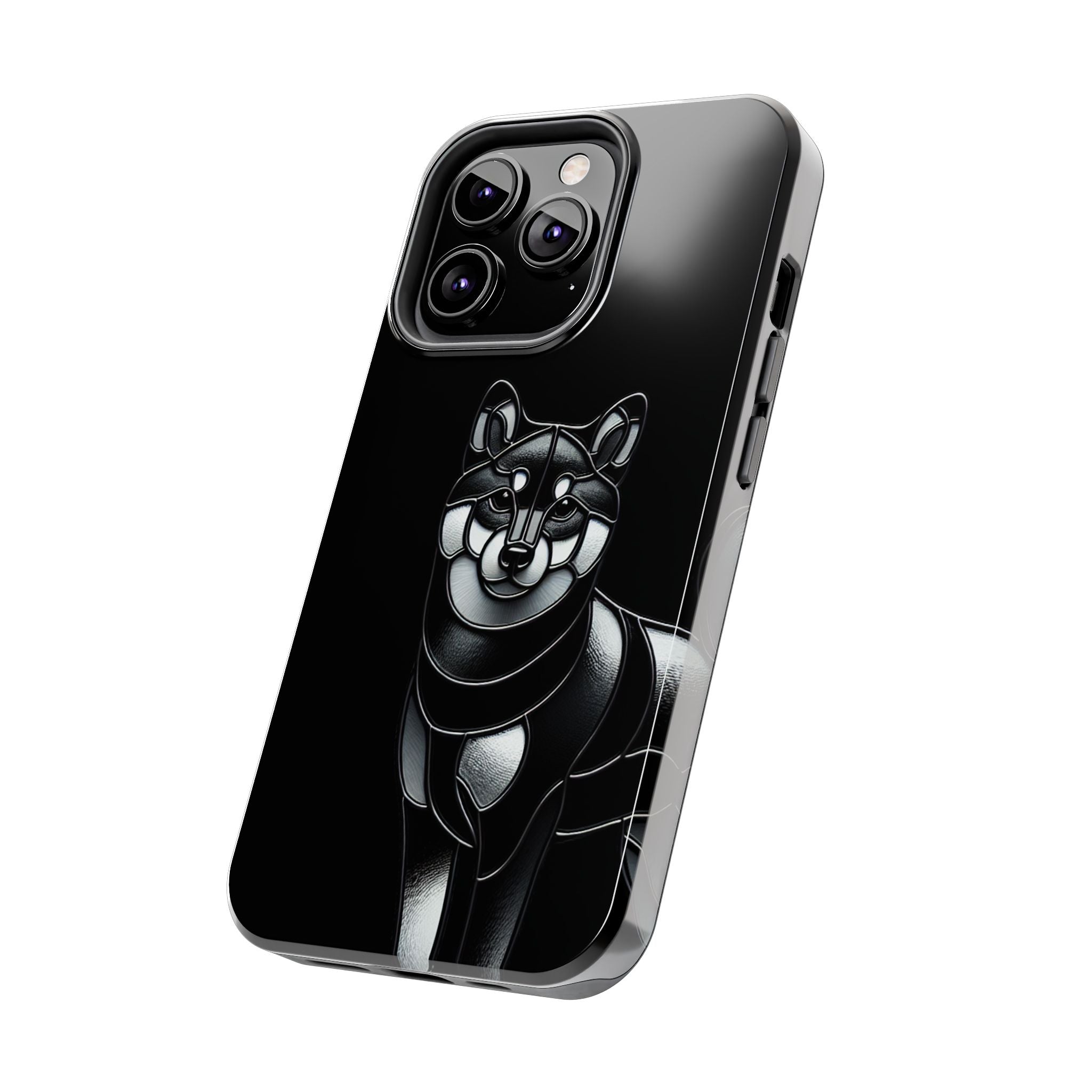 Wolf Silhouette Tough Phone Case — Black Geometric Wolf Protective Cover