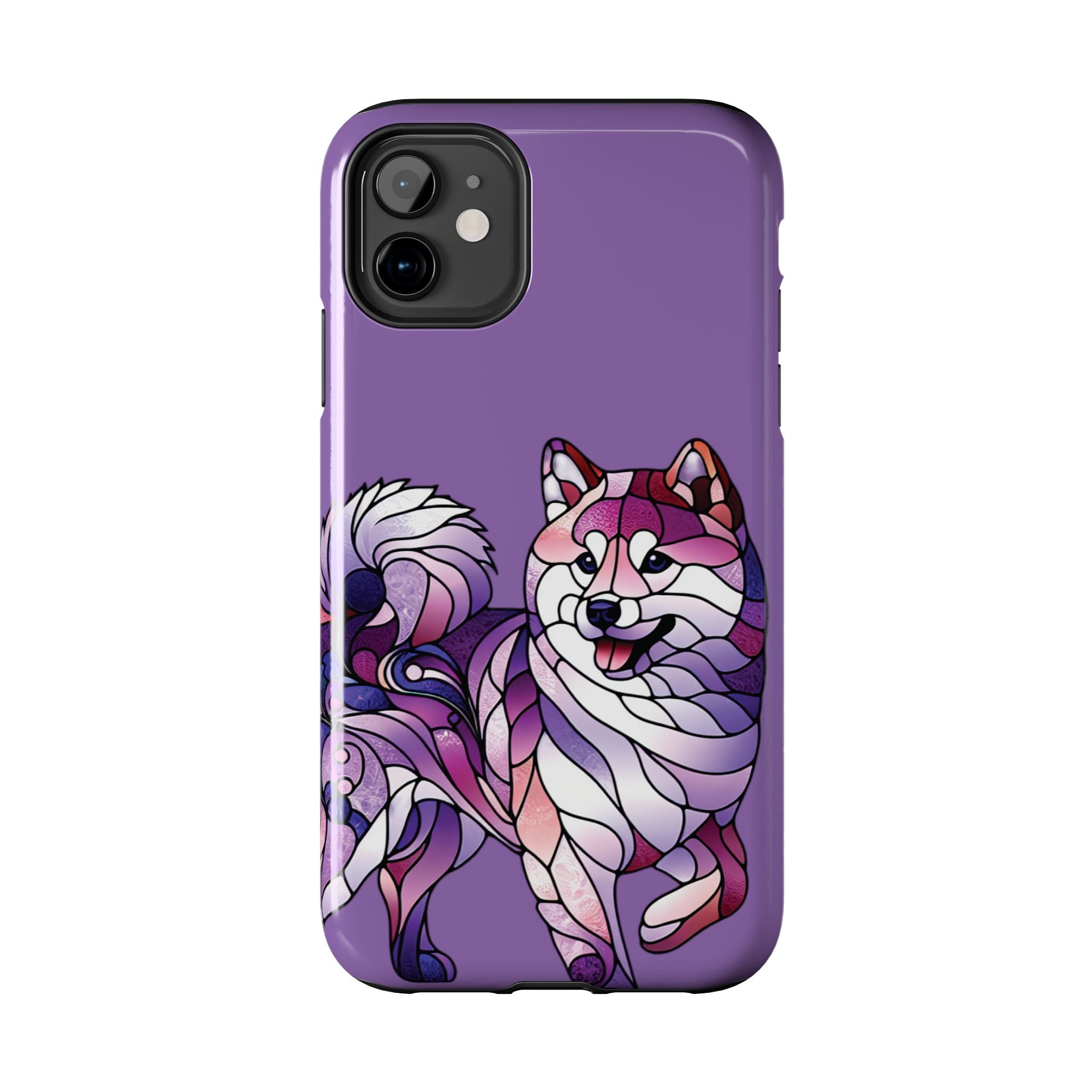 Purple Stained-Glass Shiba Inu Tough Phone Case — Protective Artistic Phone Cover