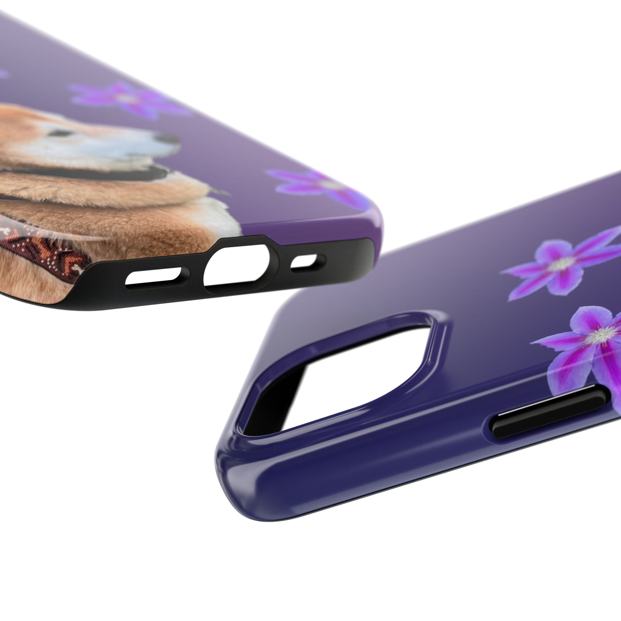Shiba Inu Floral Tough Phone Case — Purple Dog Phone Cover with Pink Flowers