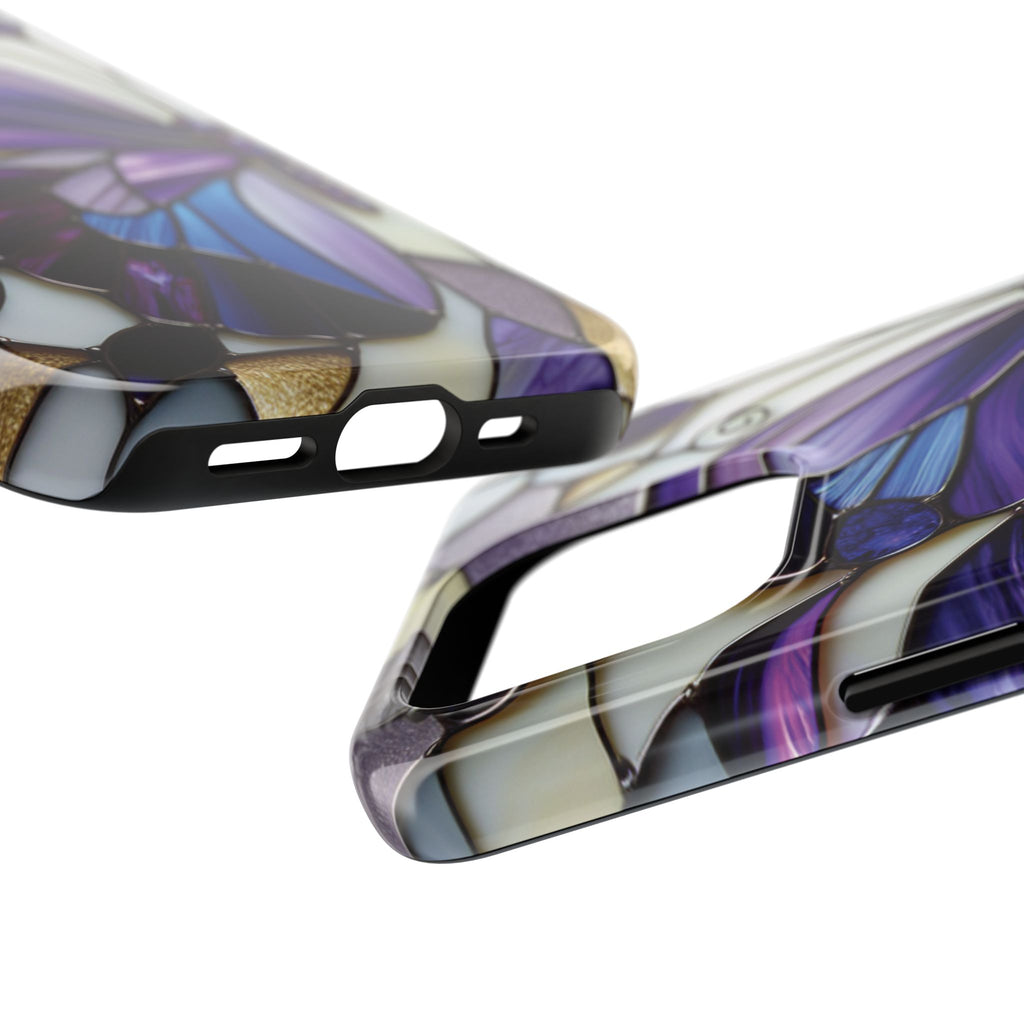 Purple Stained Glass Butterfly Tough Phone Case — Impact-Resistant Floral Phone Cover