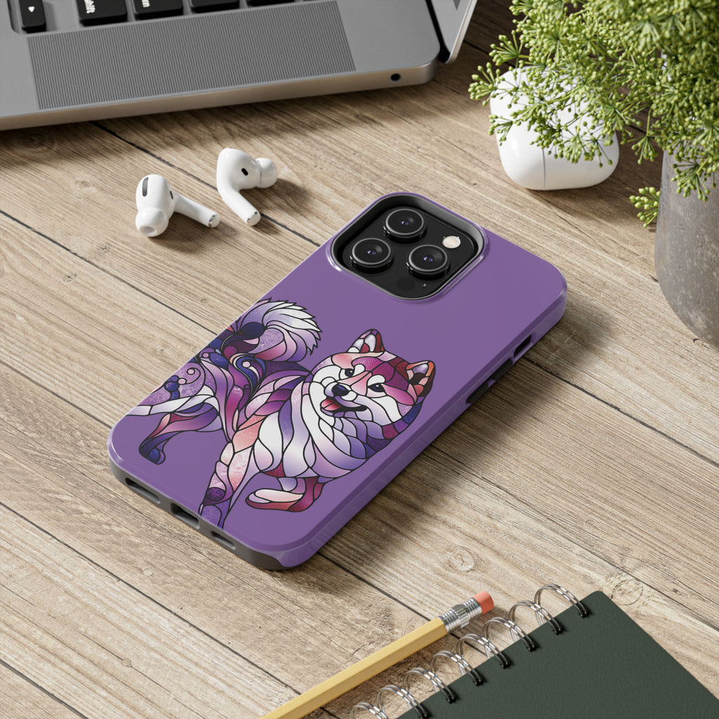 Purple Stained-Glass Shiba Inu Tough Phone Case — Protective Artistic Phone Cover