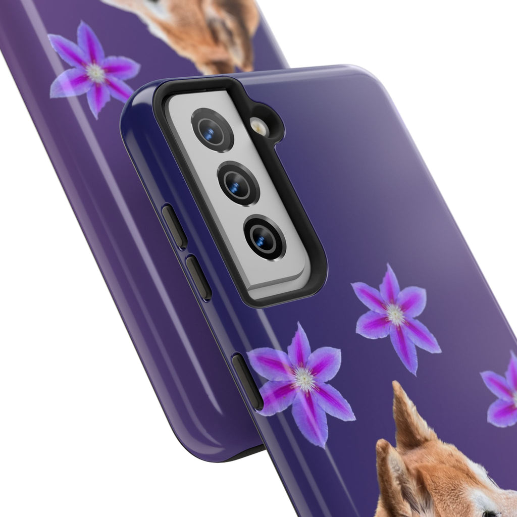 Shiba Inu Floral Tough Phone Case — Purple Dog Phone Cover with Pink Flowers