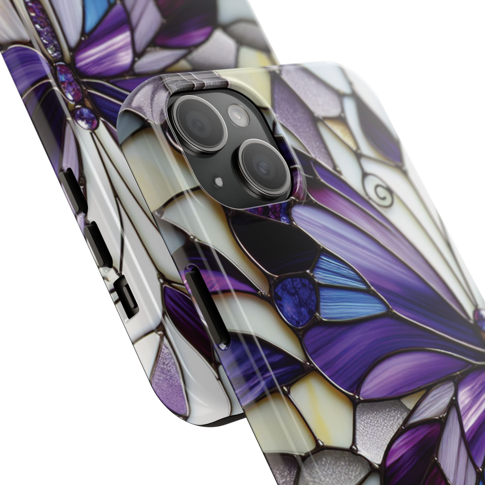 Purple Stained Glass Butterfly Tough Phone Case — Impact-Resistant Floral Phone Cover