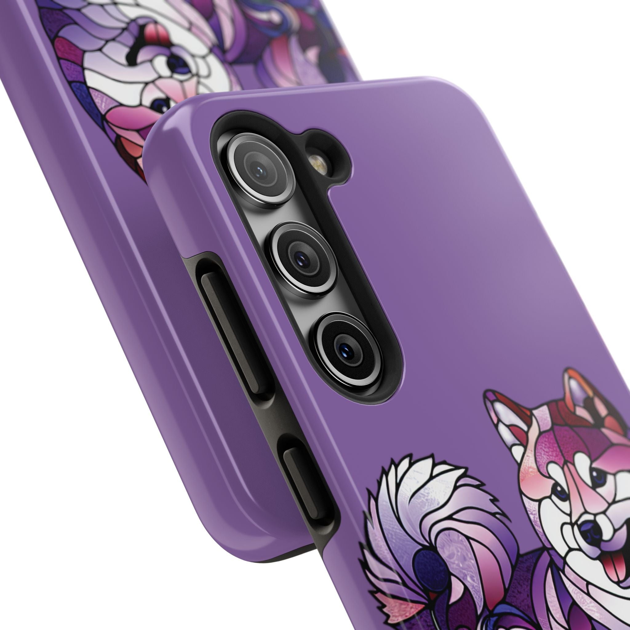 Purple Stained-Glass Shiba Inu Tough Phone Case — Protective Artistic Phone Cover