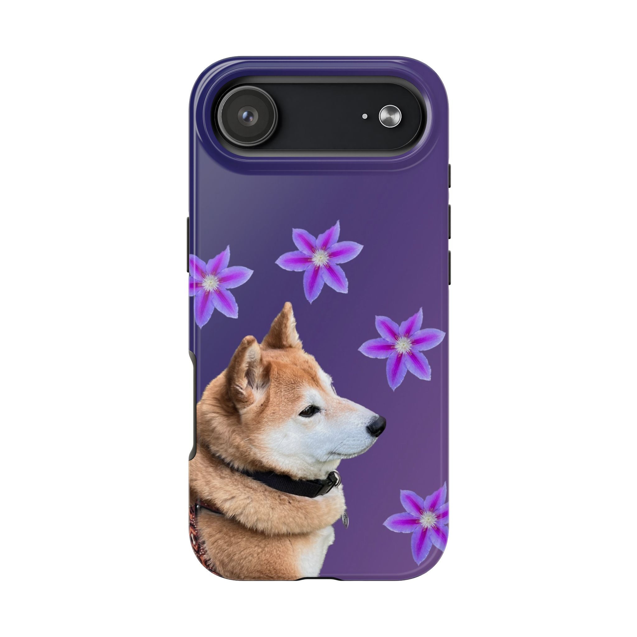 Shiba Inu Floral Tough Phone Case — Purple Dog Phone Cover with Pink Flowers