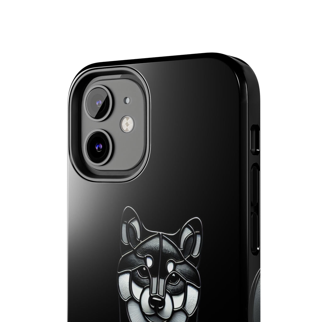 Wolf Silhouette Tough Phone Case — Black Geometric Wolf Protective Cover