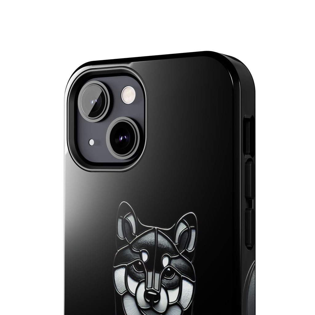 Wolf Silhouette Tough Phone Case — Black Geometric Wolf Protective Cover