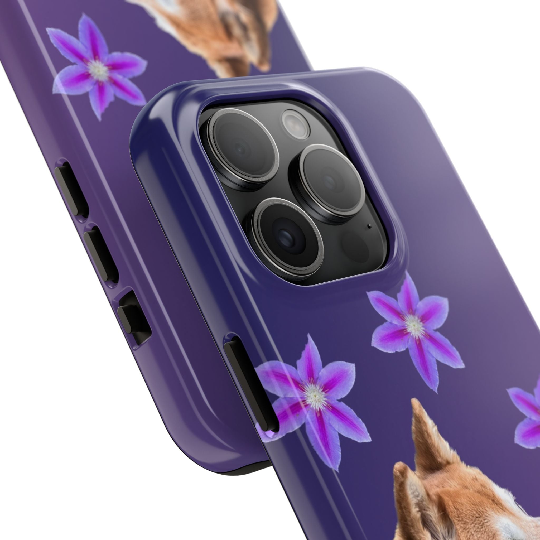 Shiba Inu Floral Tough Phone Case — Purple Dog Phone Cover with Pink Flowers
