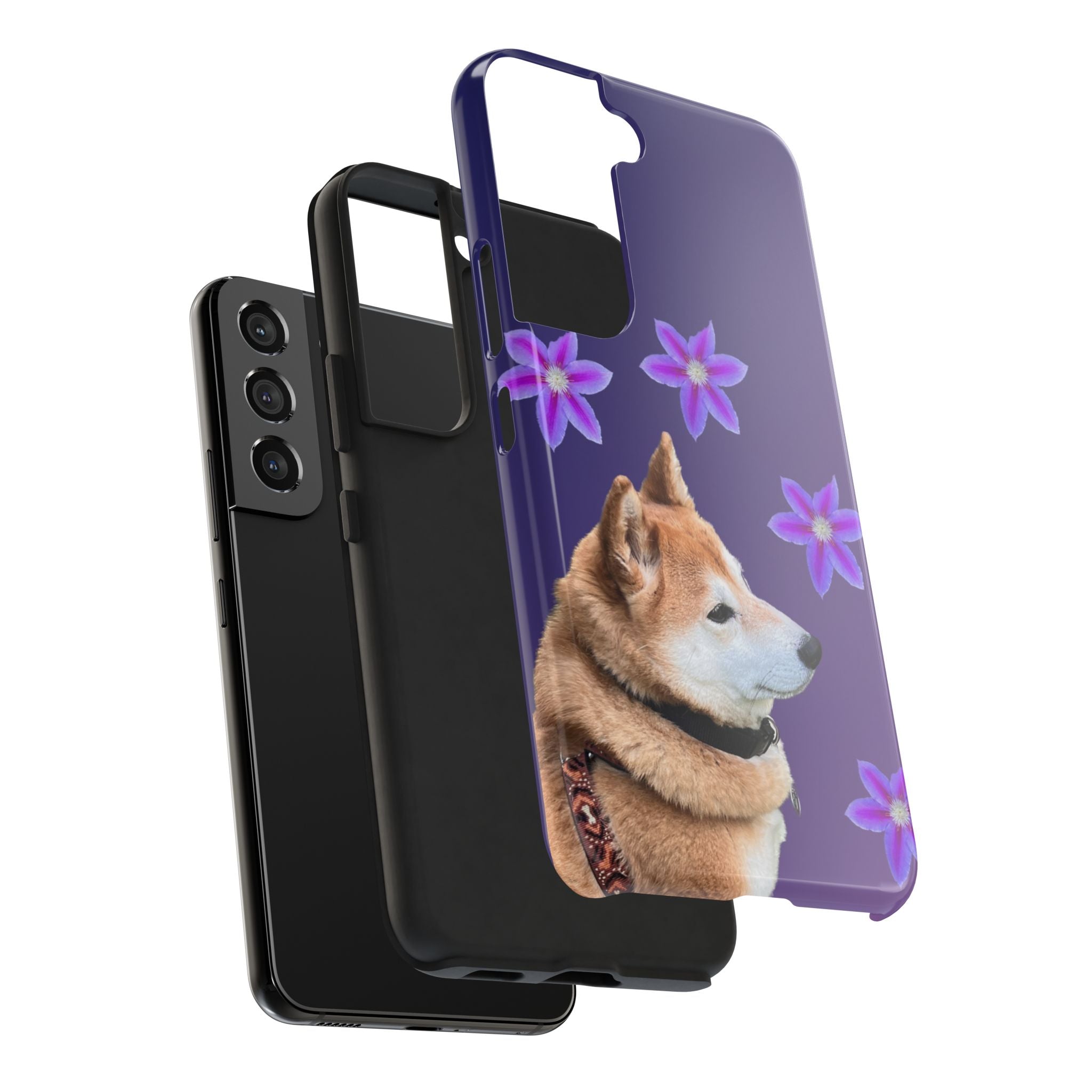Shiba Inu Floral Tough Phone Case — Purple Dog Phone Cover with Pink Flowers