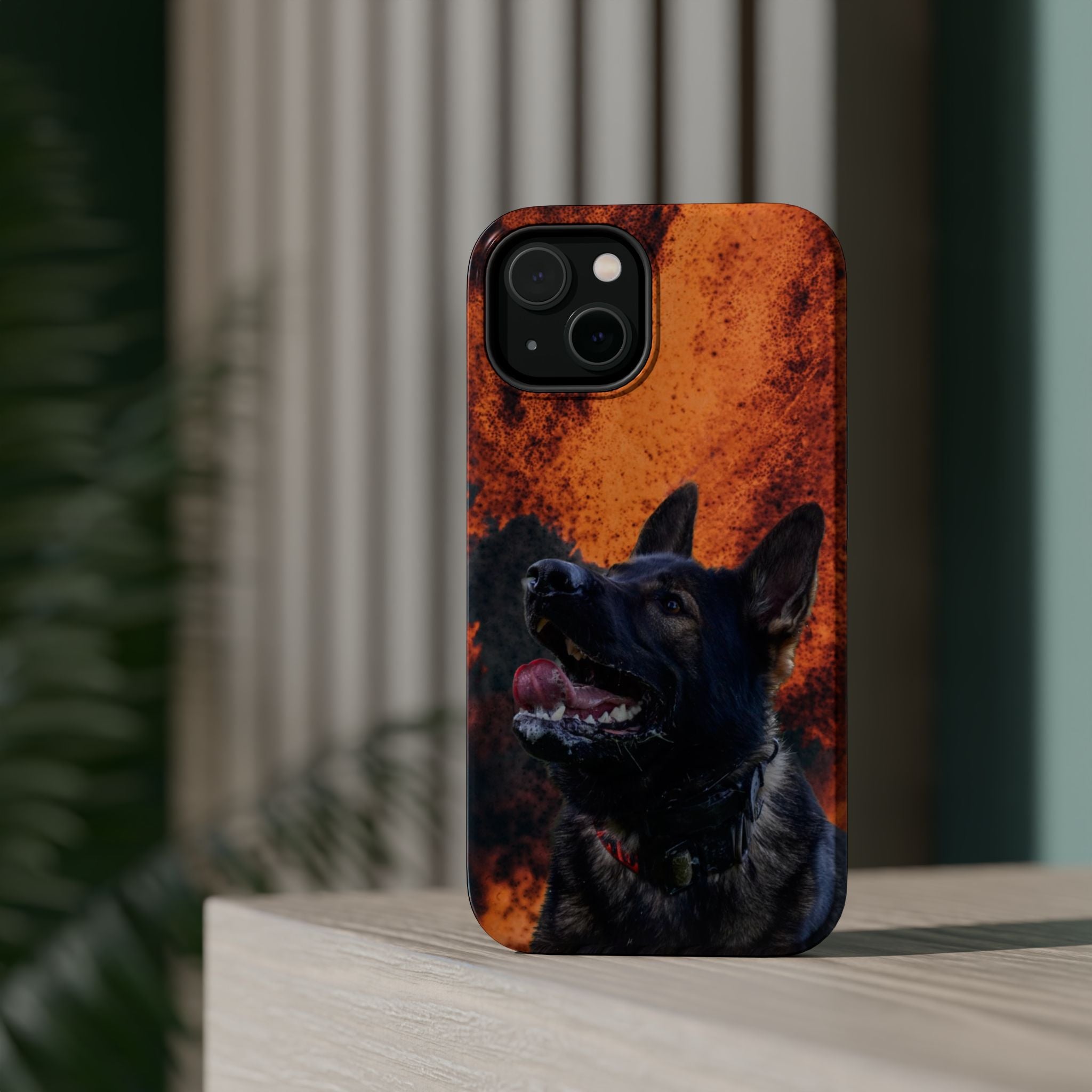 German Shepherd Phone Case — Flame Background Magnetic Impact-Resistant