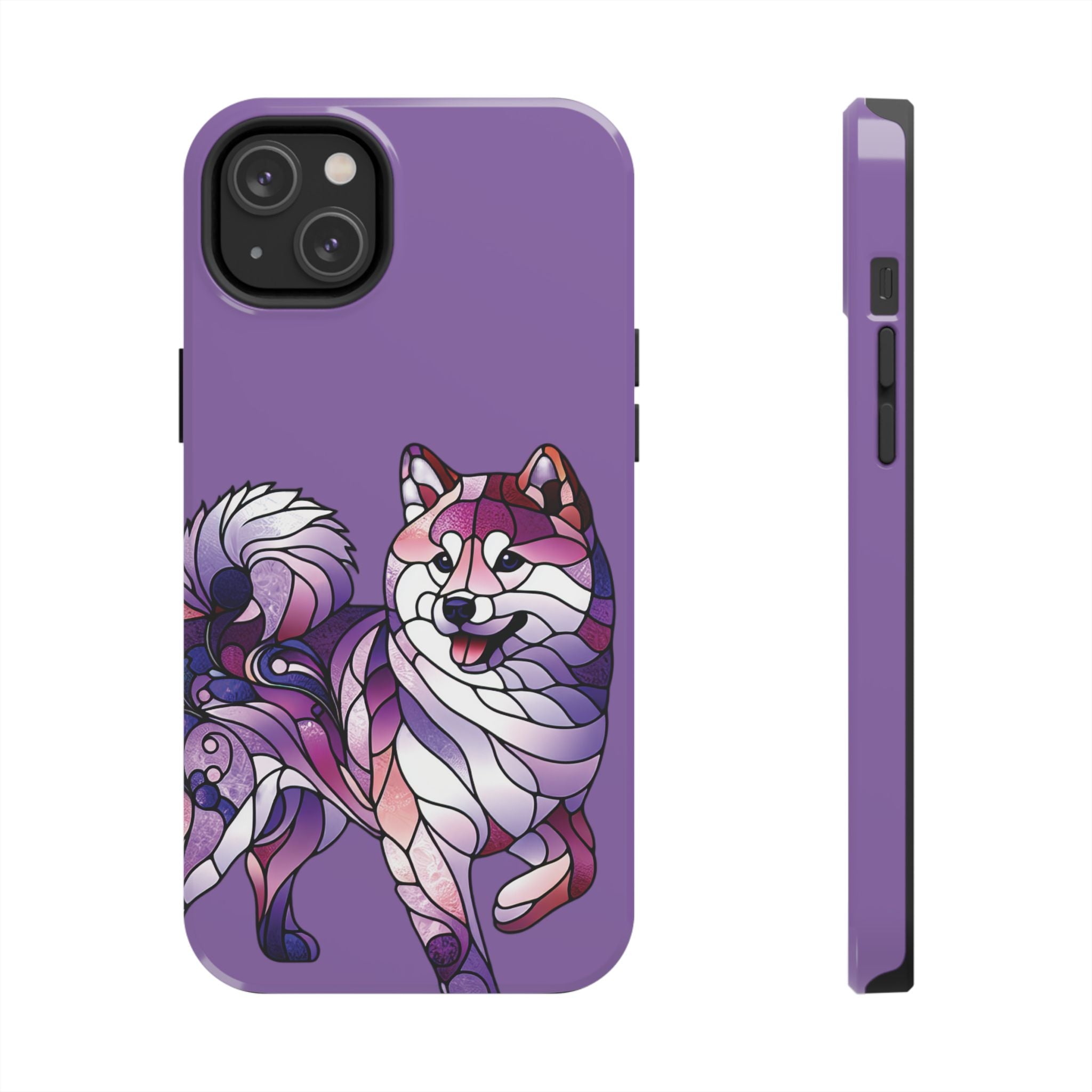 Purple Stained-Glass Shiba Inu Tough Phone Case — Protective Artistic Phone Cover