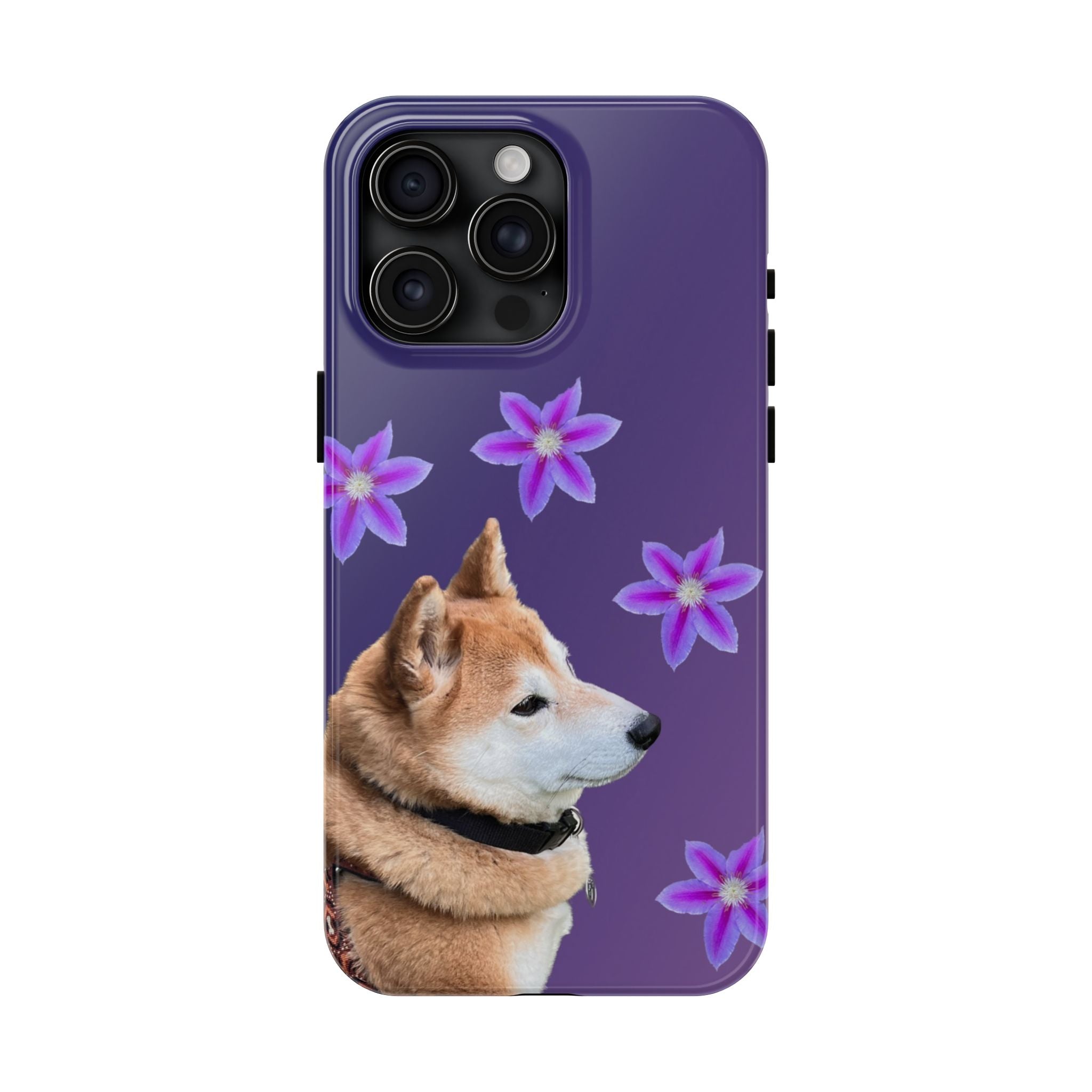 Shiba Inu Floral Tough Phone Case — Purple Dog Phone Cover with Pink Flowers