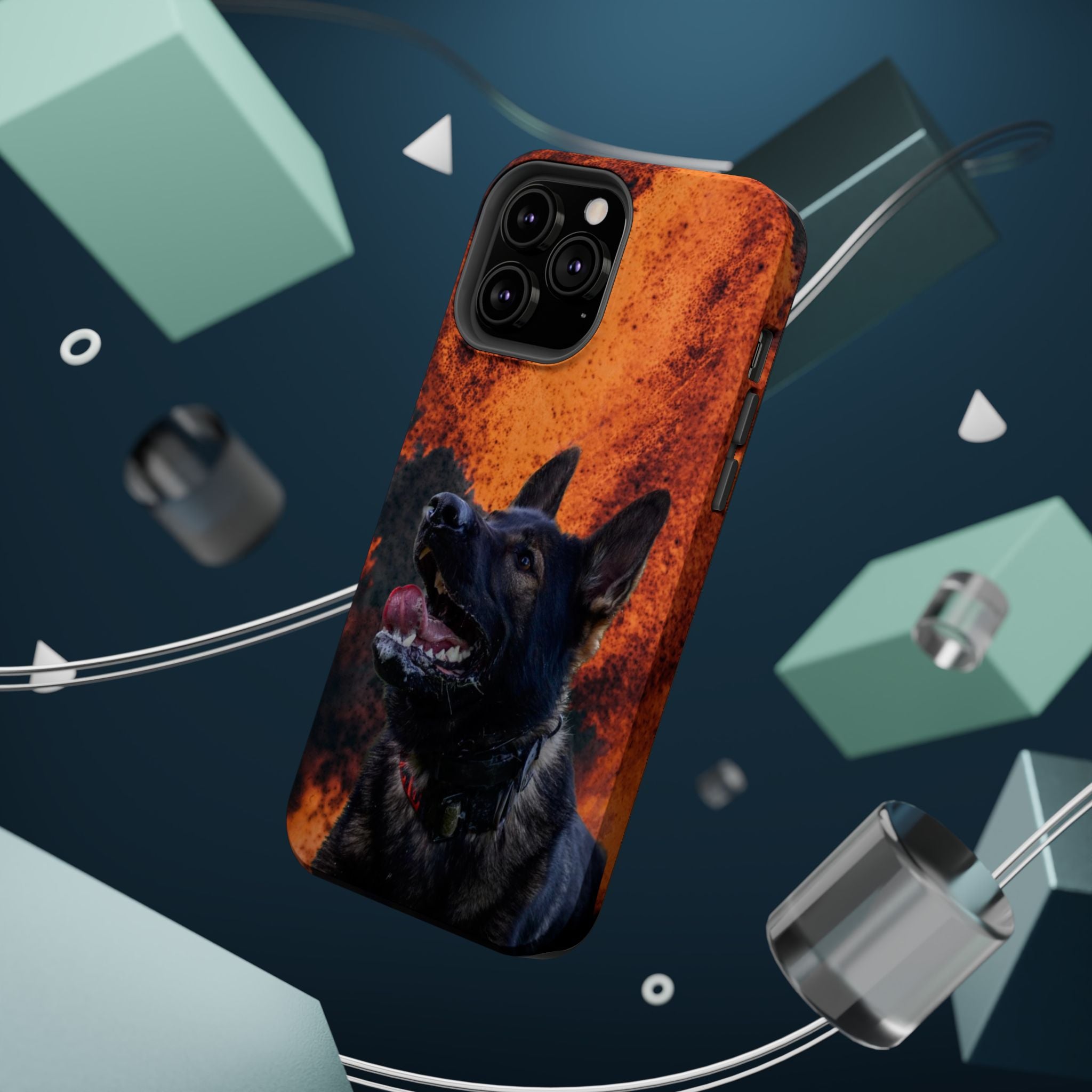 German Shepherd Phone Case — Flame Background Magnetic Impact-Resistant