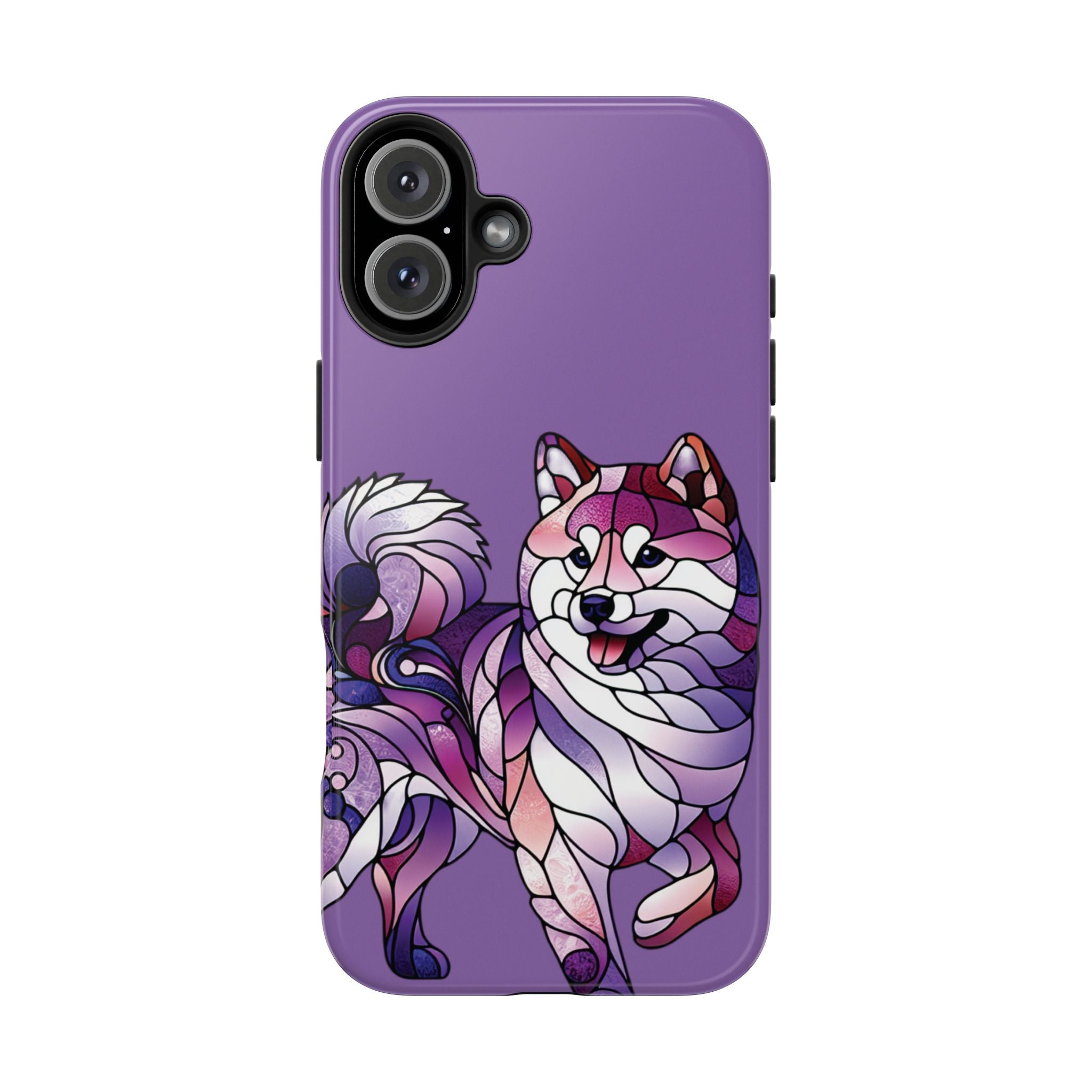 Purple Stained-Glass Shiba Inu Tough Phone Case — Protective Artistic Phone Cover