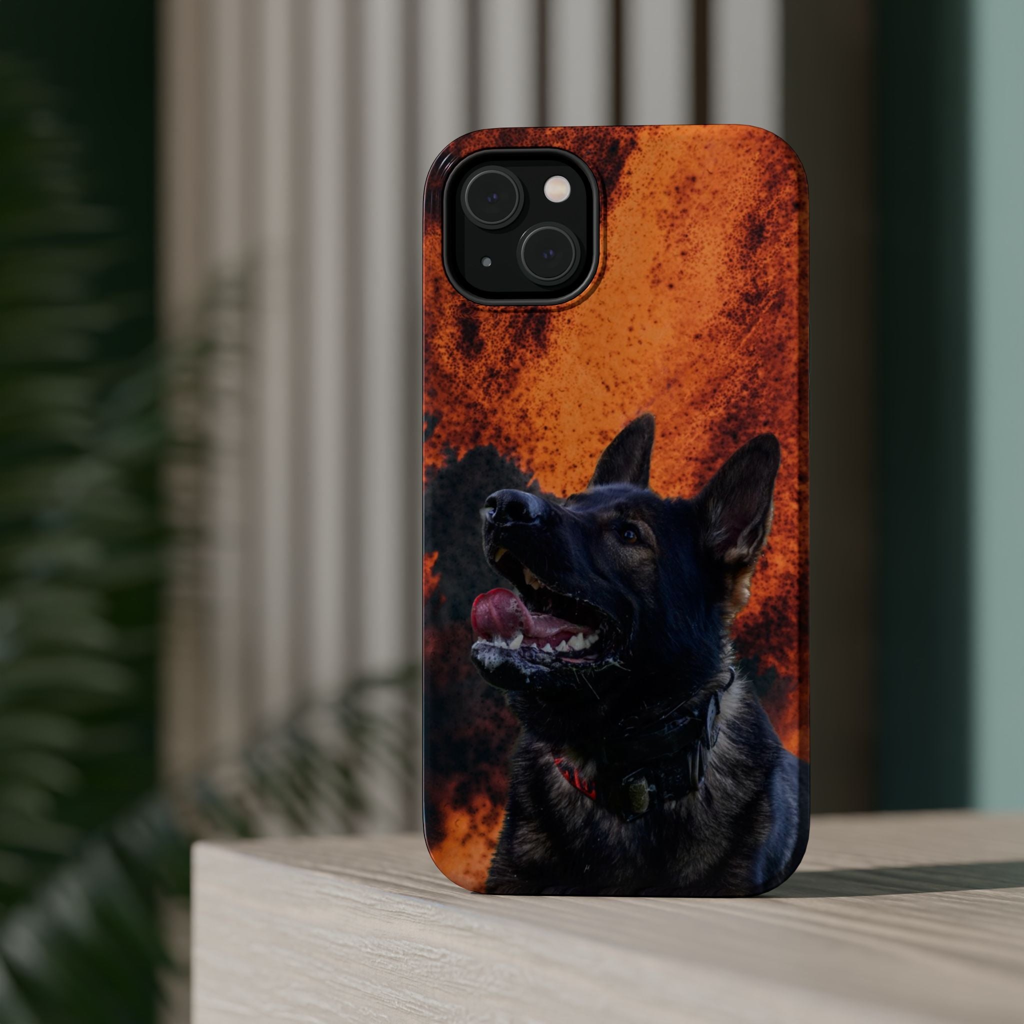 German Shepherd Phone Case — Flame Background Magnetic Impact-Resistant