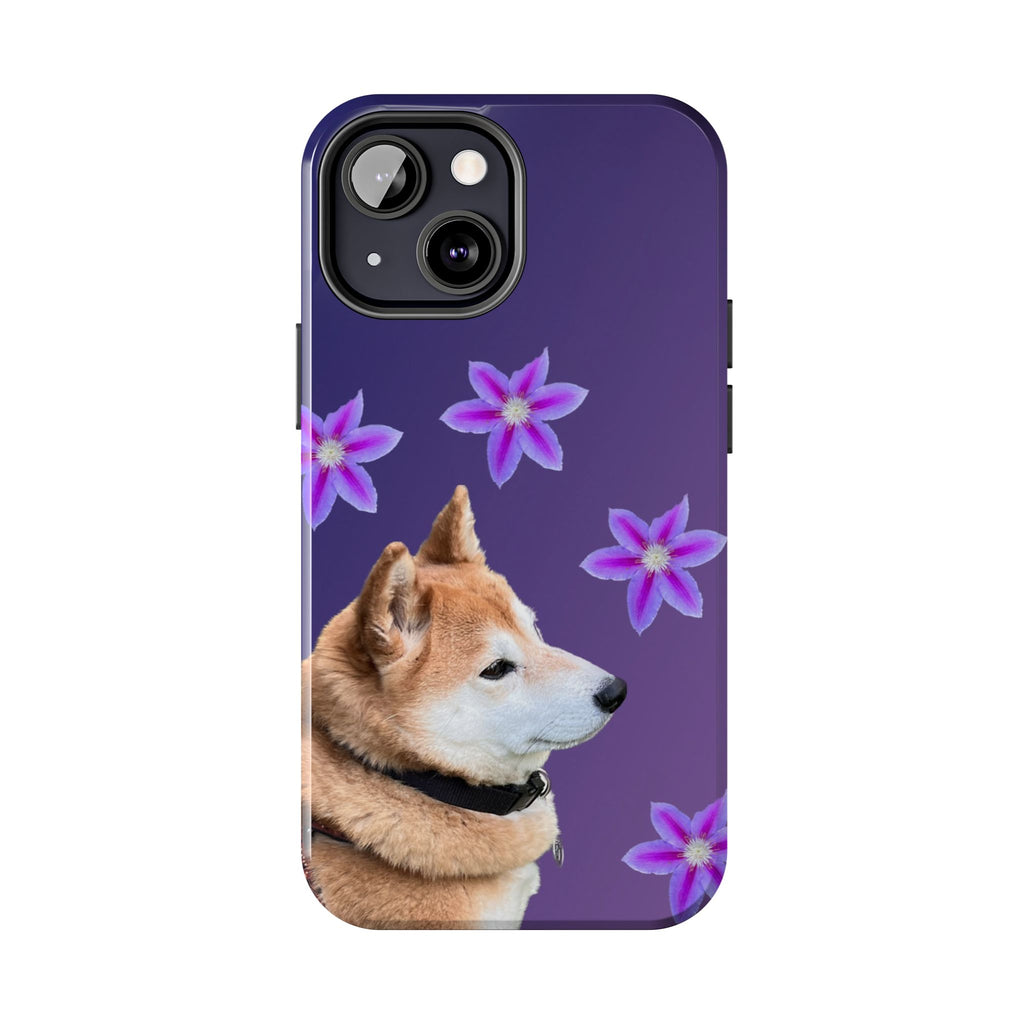 Shiba Inu Floral Tough Phone Case — Purple Dog Phone Cover with Pink Flowers