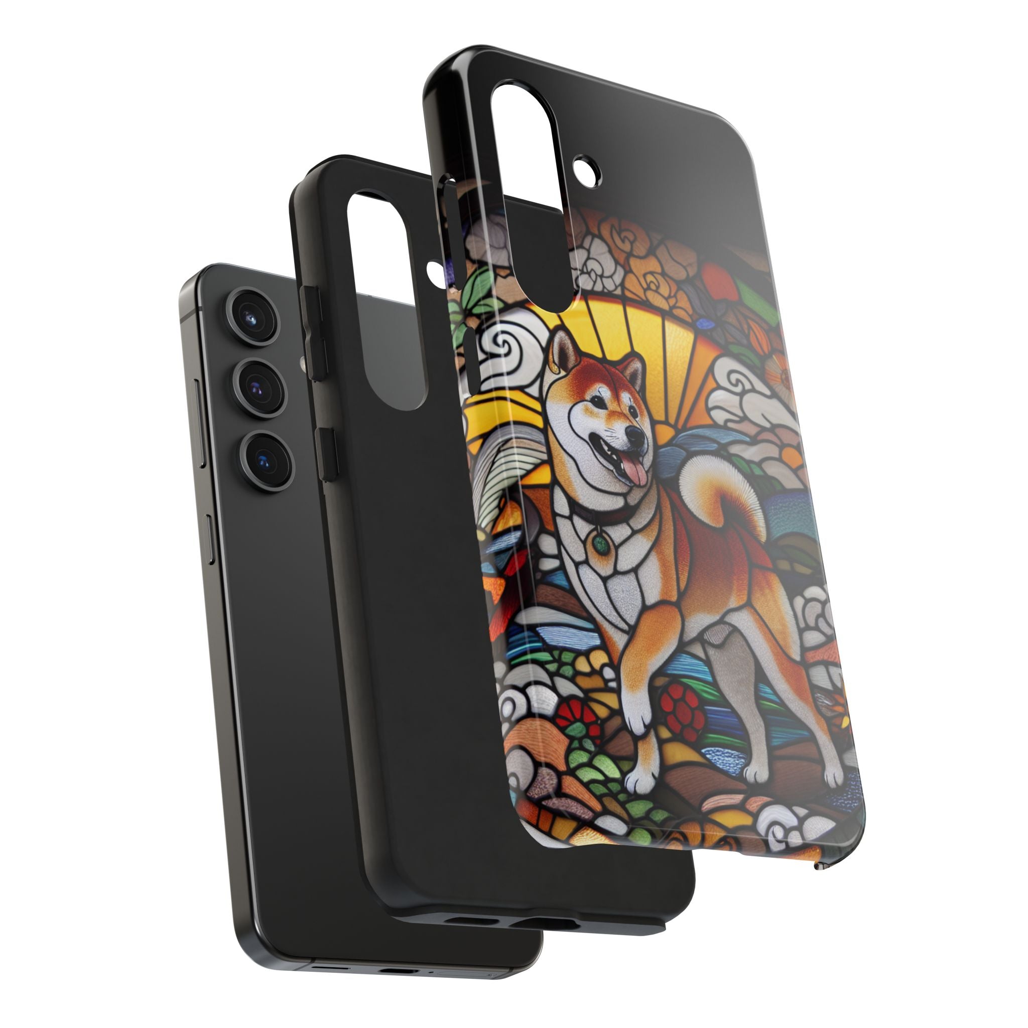 Shiba Inu Stained-Glass Tough Phone Case — Durable Protective Dog Art Cover