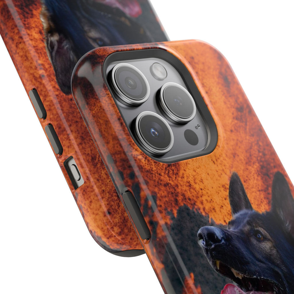 German Shepherd Phone Case — Flame Background Magnetic Impact-Resistant