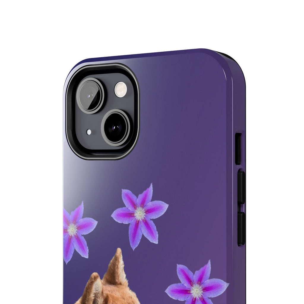 Shiba Inu Floral Tough Phone Case — Purple Dog Phone Cover with Pink Flowers
