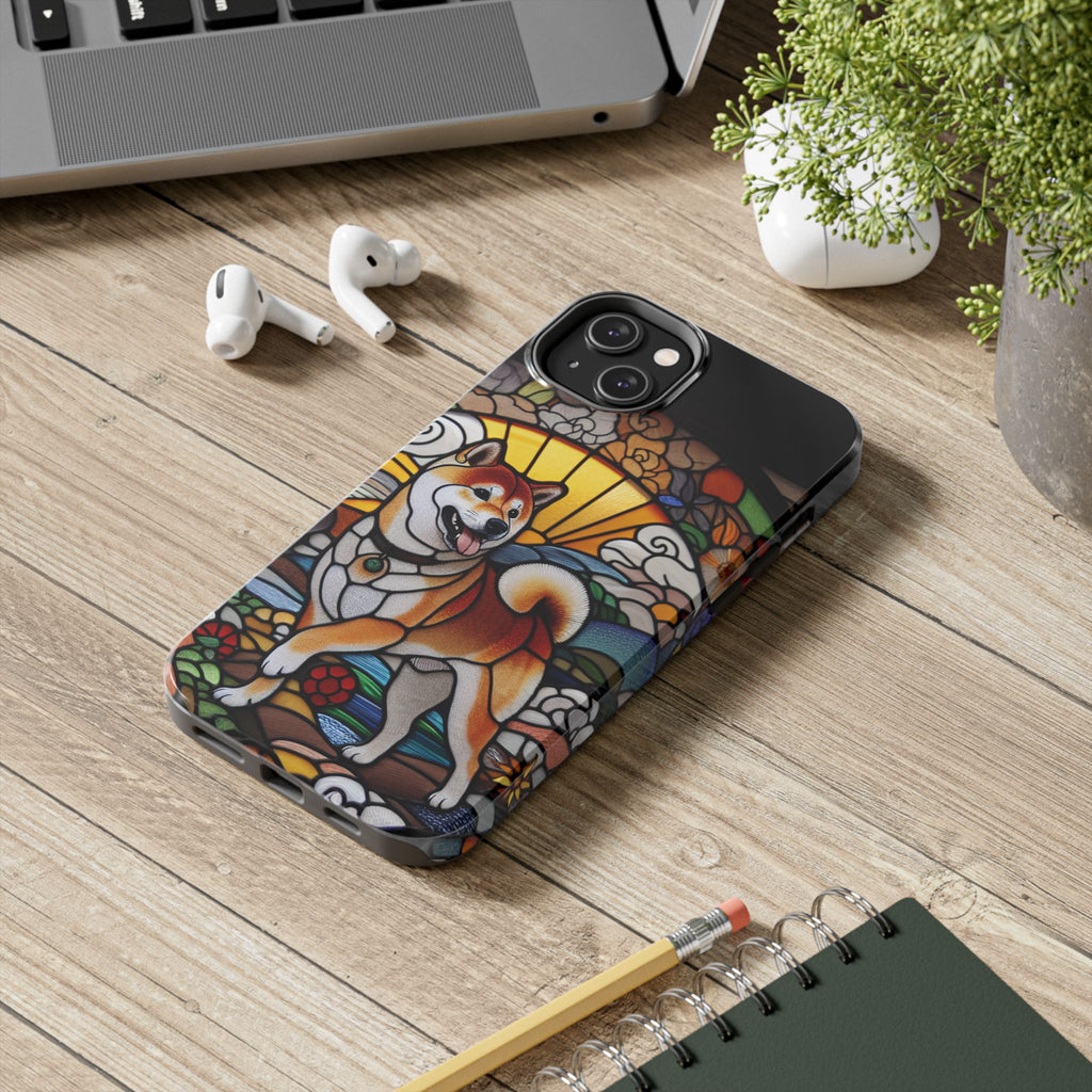 Shiba Inu Stained-Glass Tough Phone Case — Durable Protective Dog Art Cover