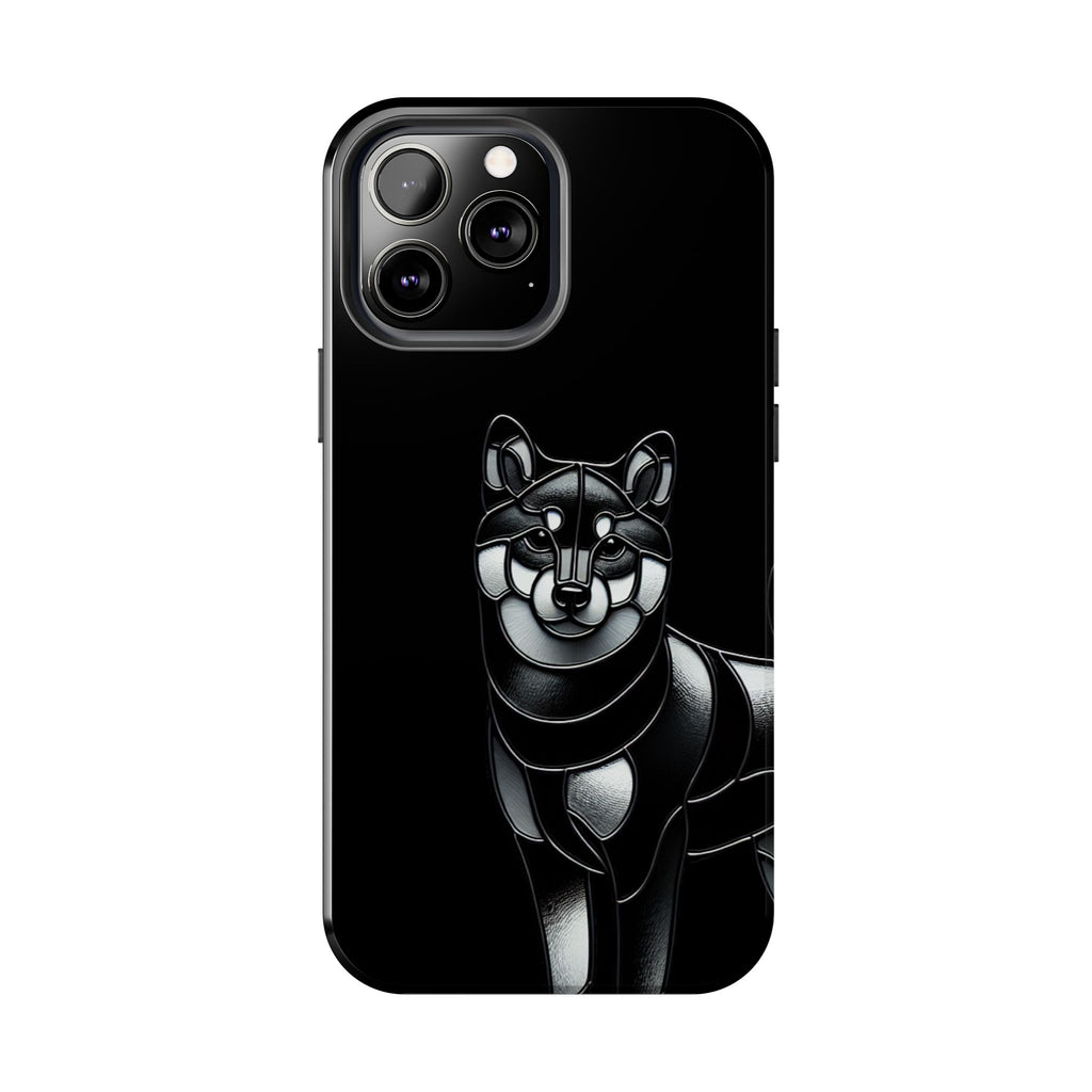 Wolf Silhouette Tough Phone Case — Black Geometric Wolf Protective Cover