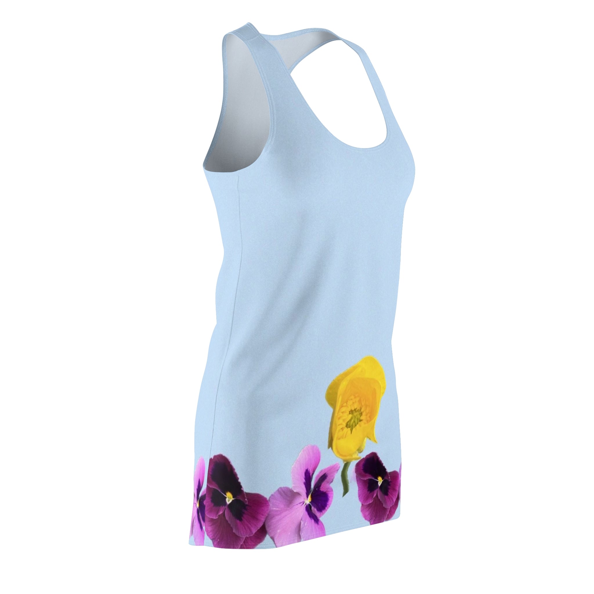 Floral Racerback Dress — Yellow Narcissus & Purple Pansy Print