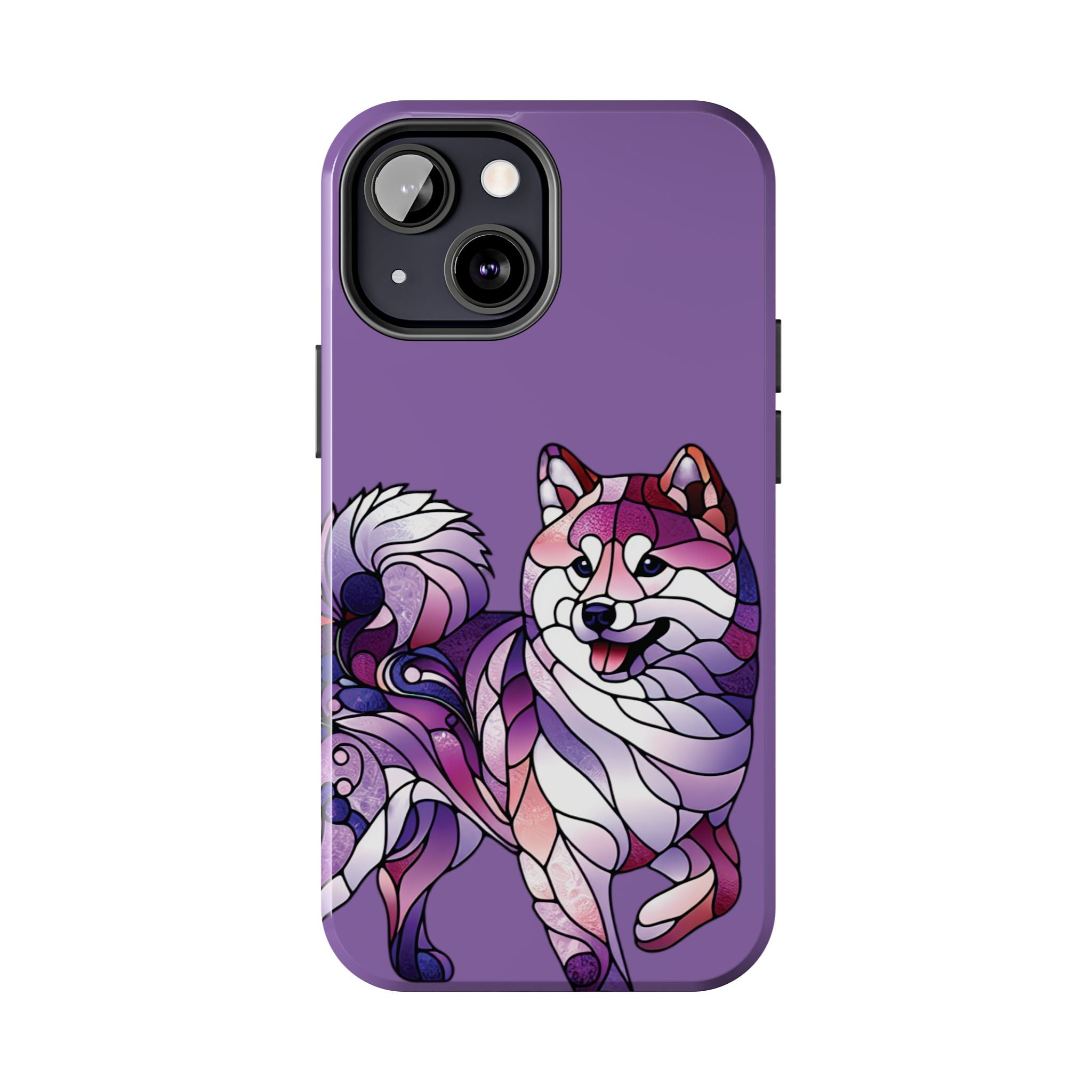 Purple Stained-Glass Shiba Inu Tough Phone Case — Protective Artistic Phone Cover