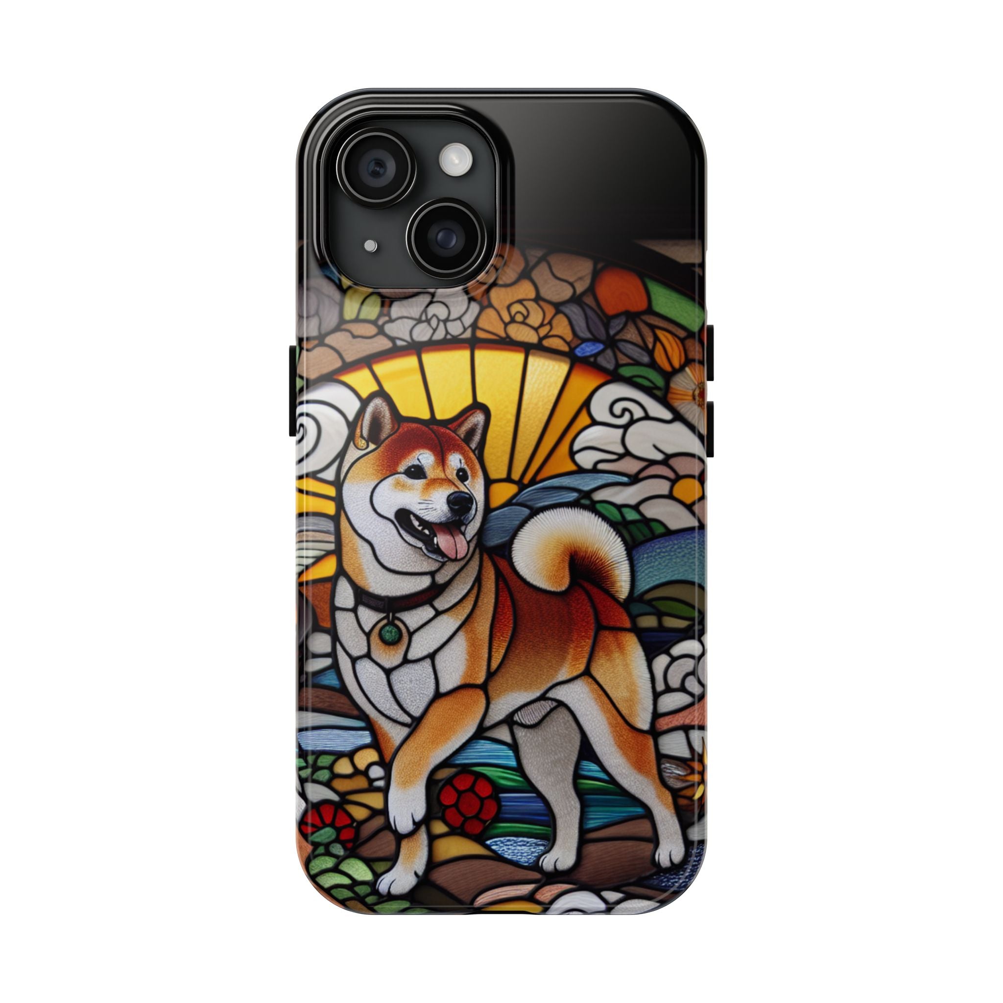 Shiba Inu Stained-Glass Tough Phone Case — Durable Protective Dog Art Cover