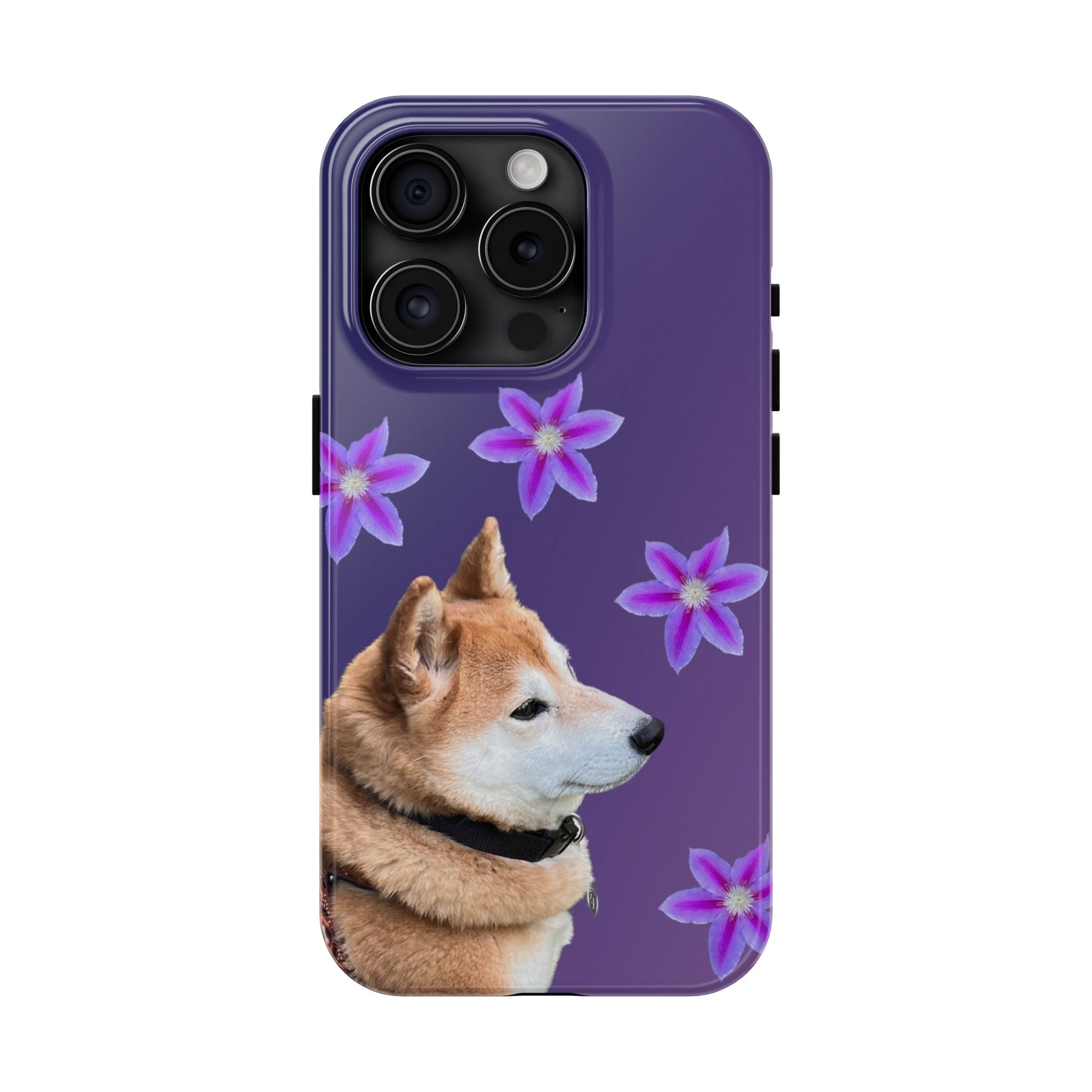 Shiba Inu Floral Tough Phone Case — Purple Dog Phone Cover with Pink Flowers