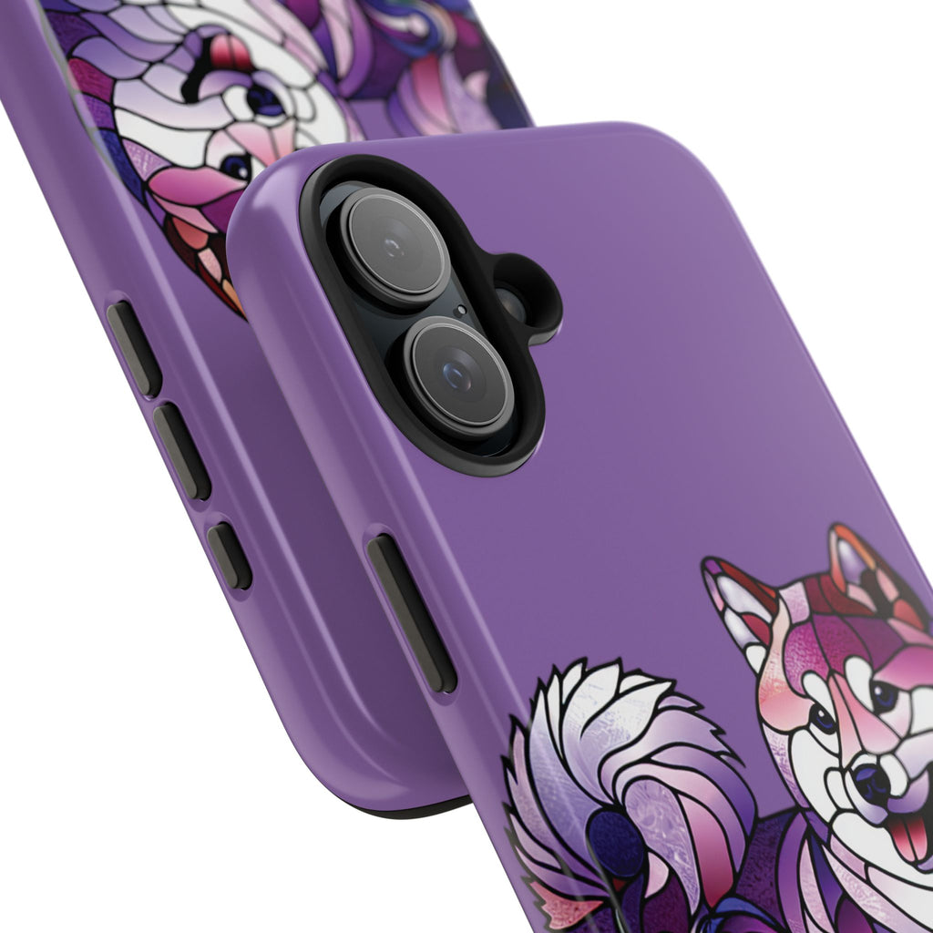 Purple Stained-Glass Shiba Inu Tough Phone Case — Protective Artistic Phone Cover