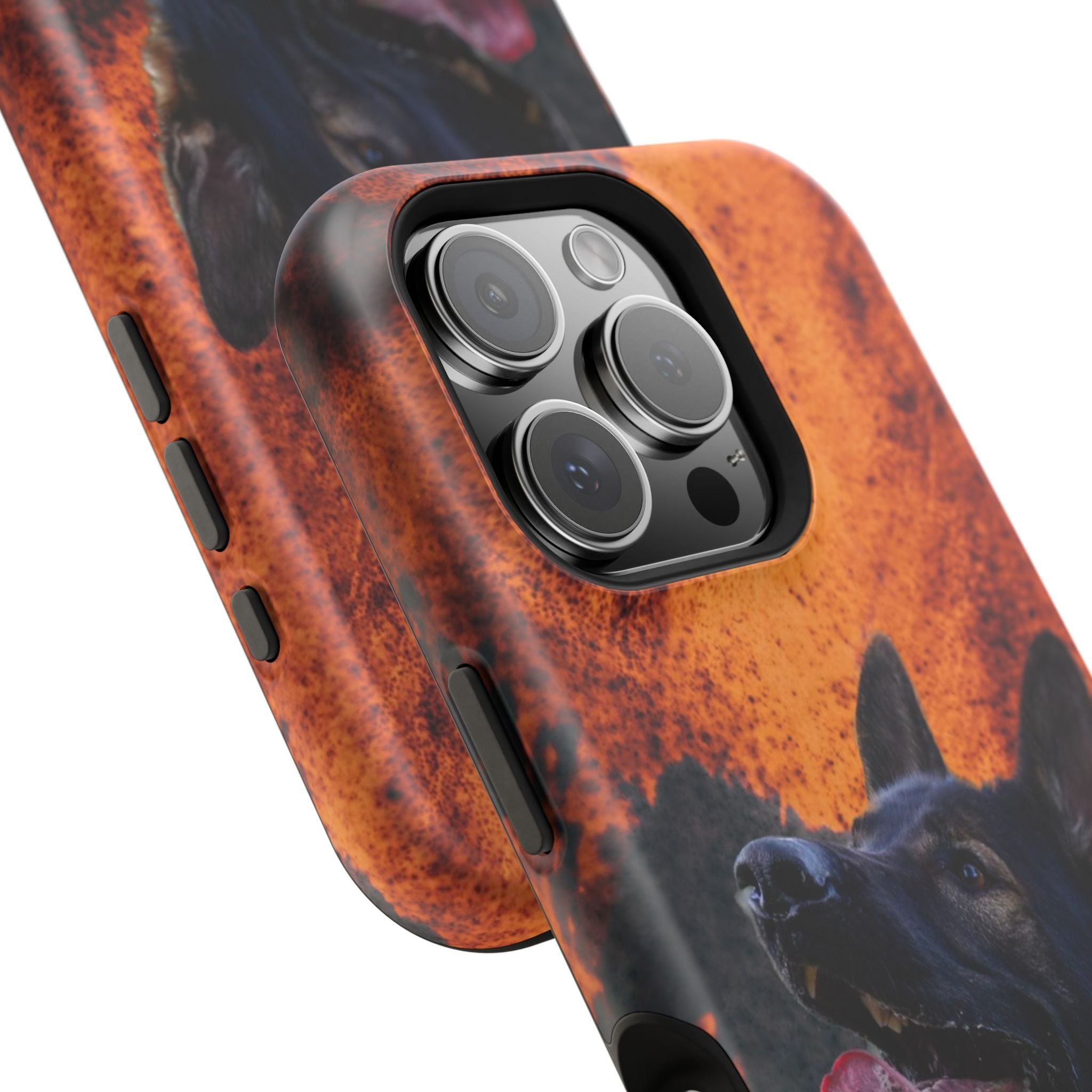 German Shepherd Phone Case — Flame Background Magnetic Impact-Resistant