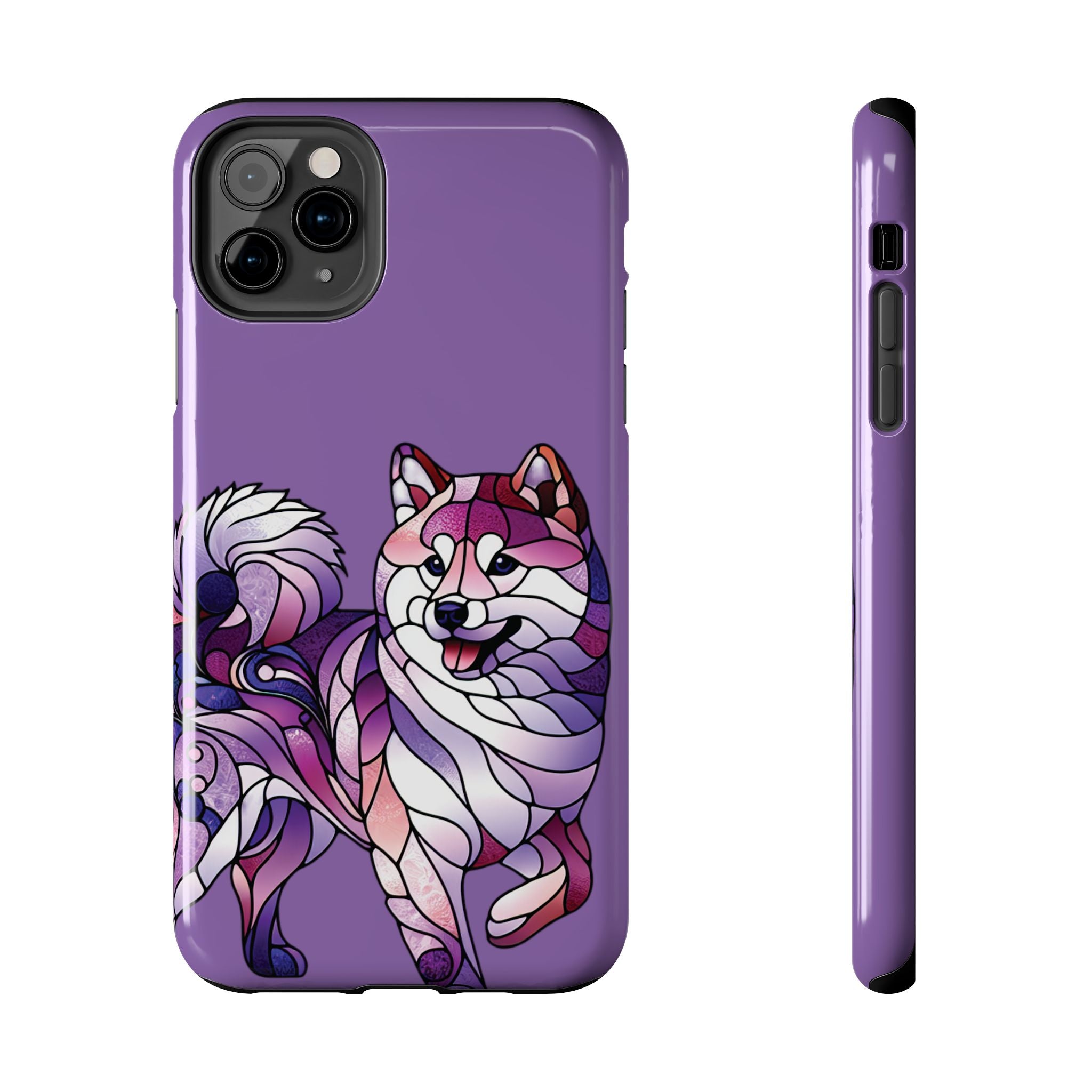 Purple Stained-Glass Shiba Inu Tough Phone Case — Protective Artistic Phone Cover
