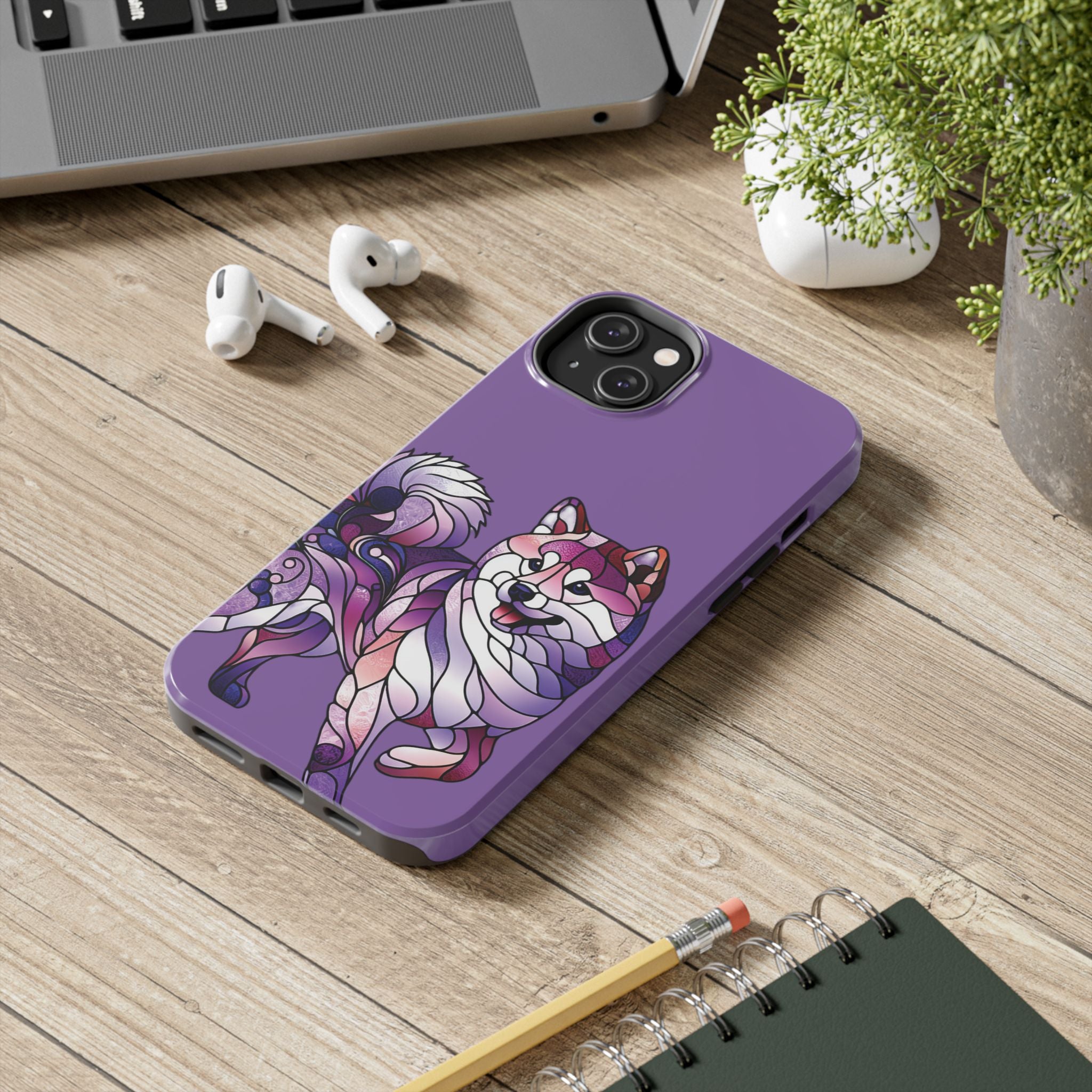 Purple Stained-Glass Shiba Inu Tough Phone Case — Protective Artistic Phone Cover