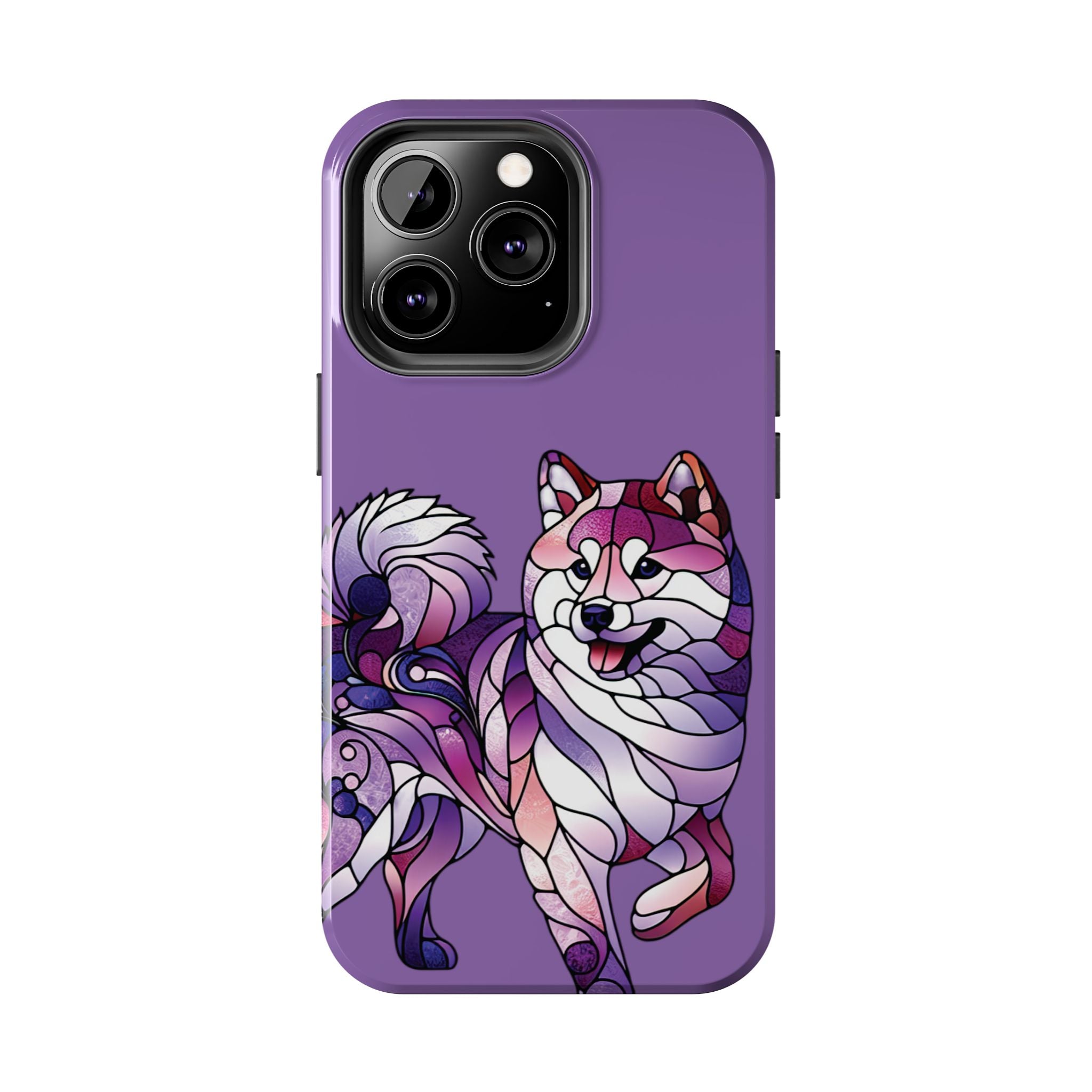 Purple Stained-Glass Shiba Inu Tough Phone Case — Protective Artistic Phone Cover