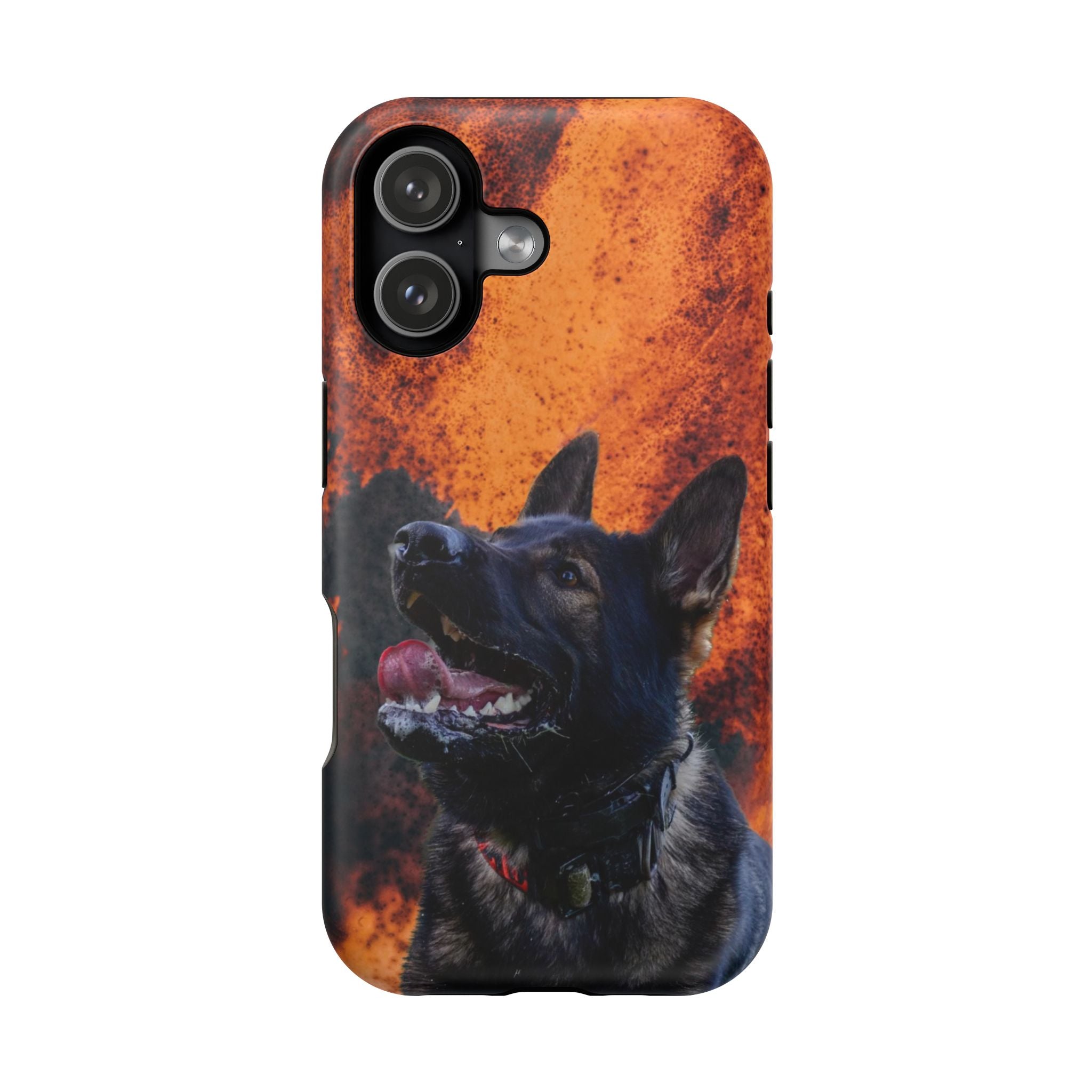 German Shepherd Phone Case — Flame Background Magnetic Impact-Resistant