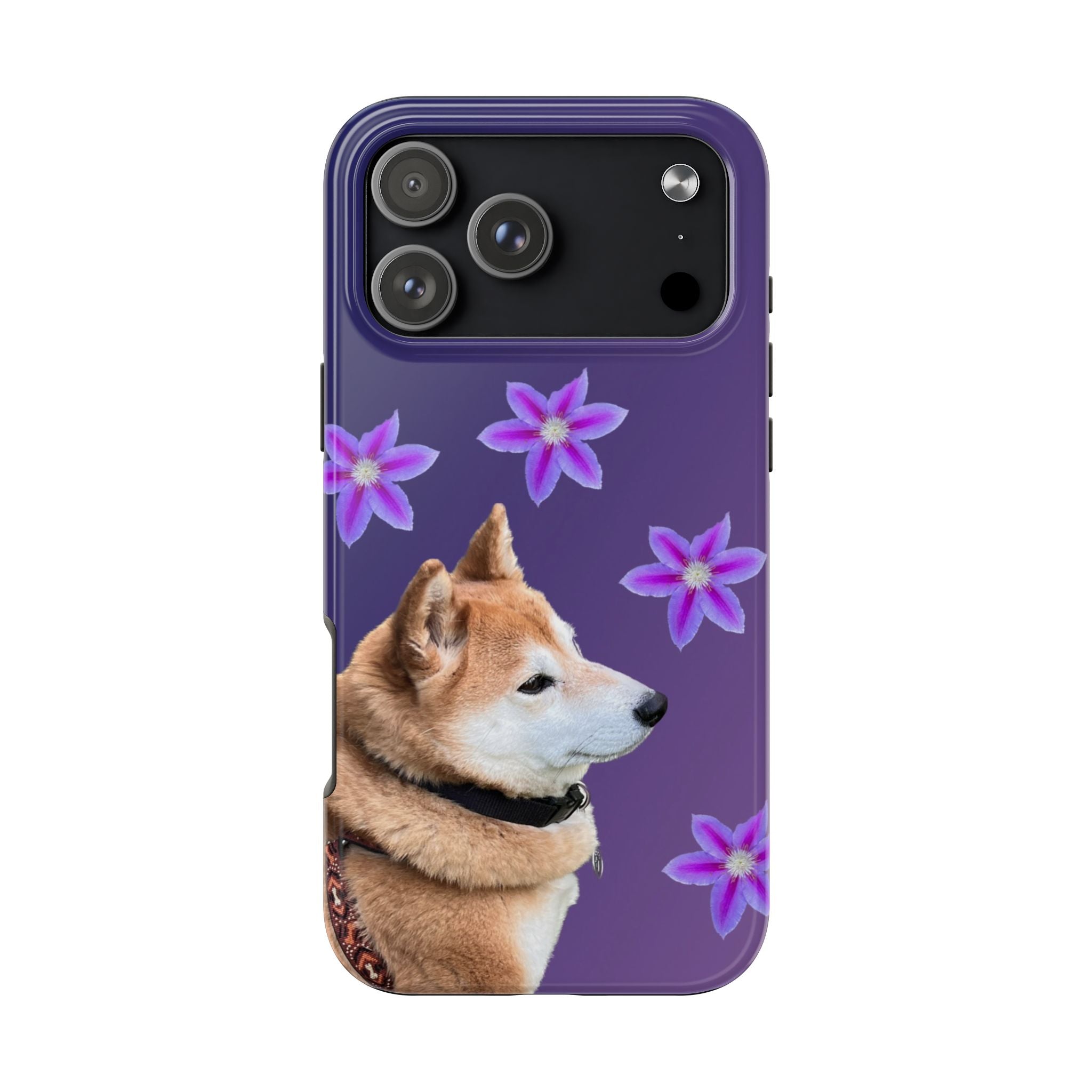 Shiba Inu Floral Tough Phone Case — Purple Dog Phone Cover with Pink Flowers