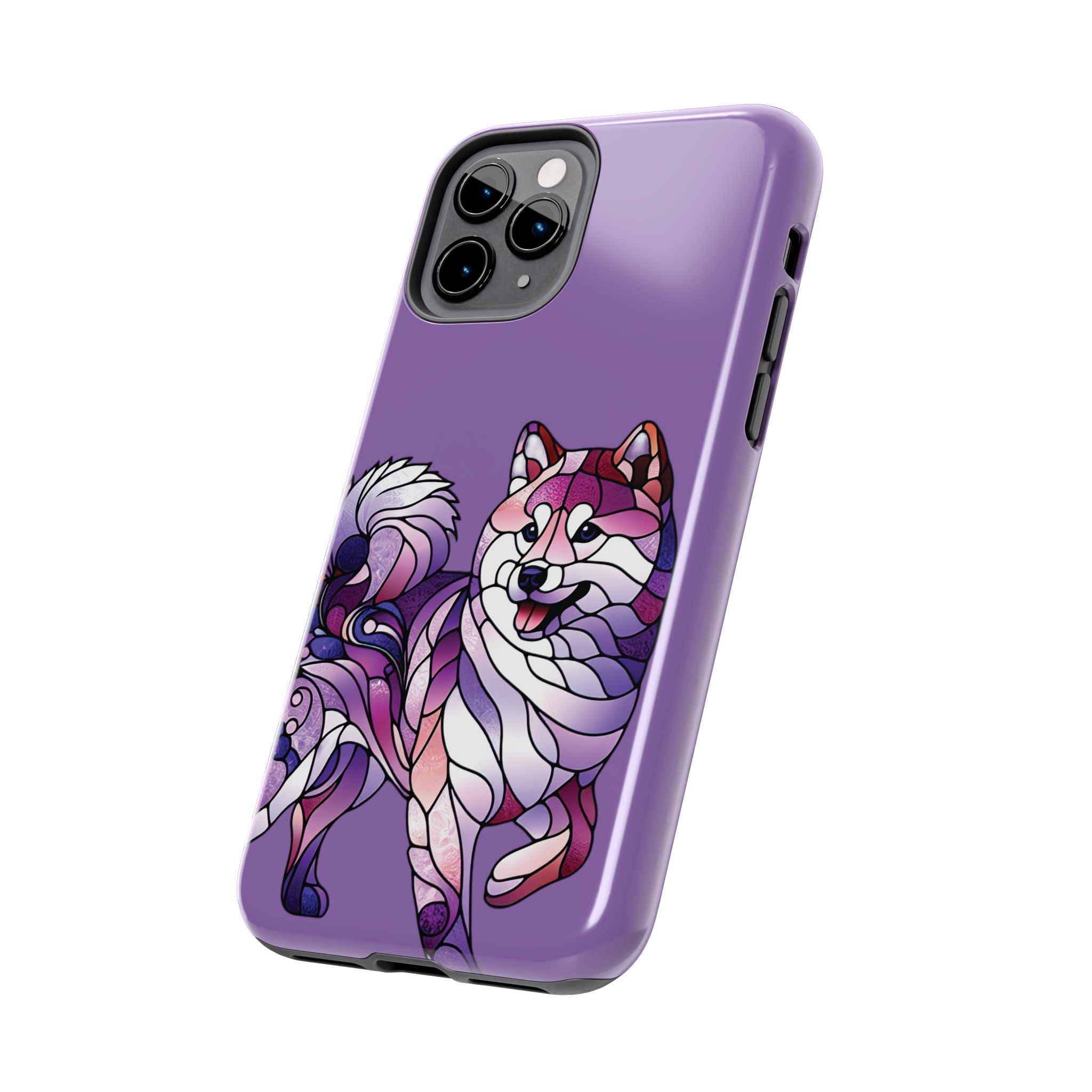 Purple Stained-Glass Shiba Inu Tough Phone Case — Protective Artistic Phone Cover